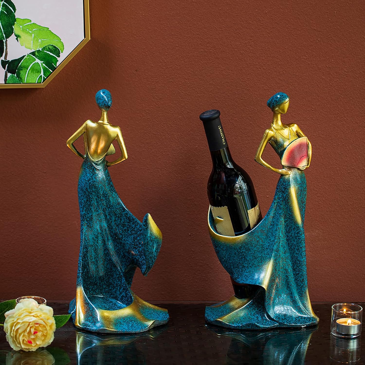 NUPTIO Estante de vino de regalo para encimera soporte para botellas de vino de resina, estante de vino tinto para mujer, estante de soporte de vino