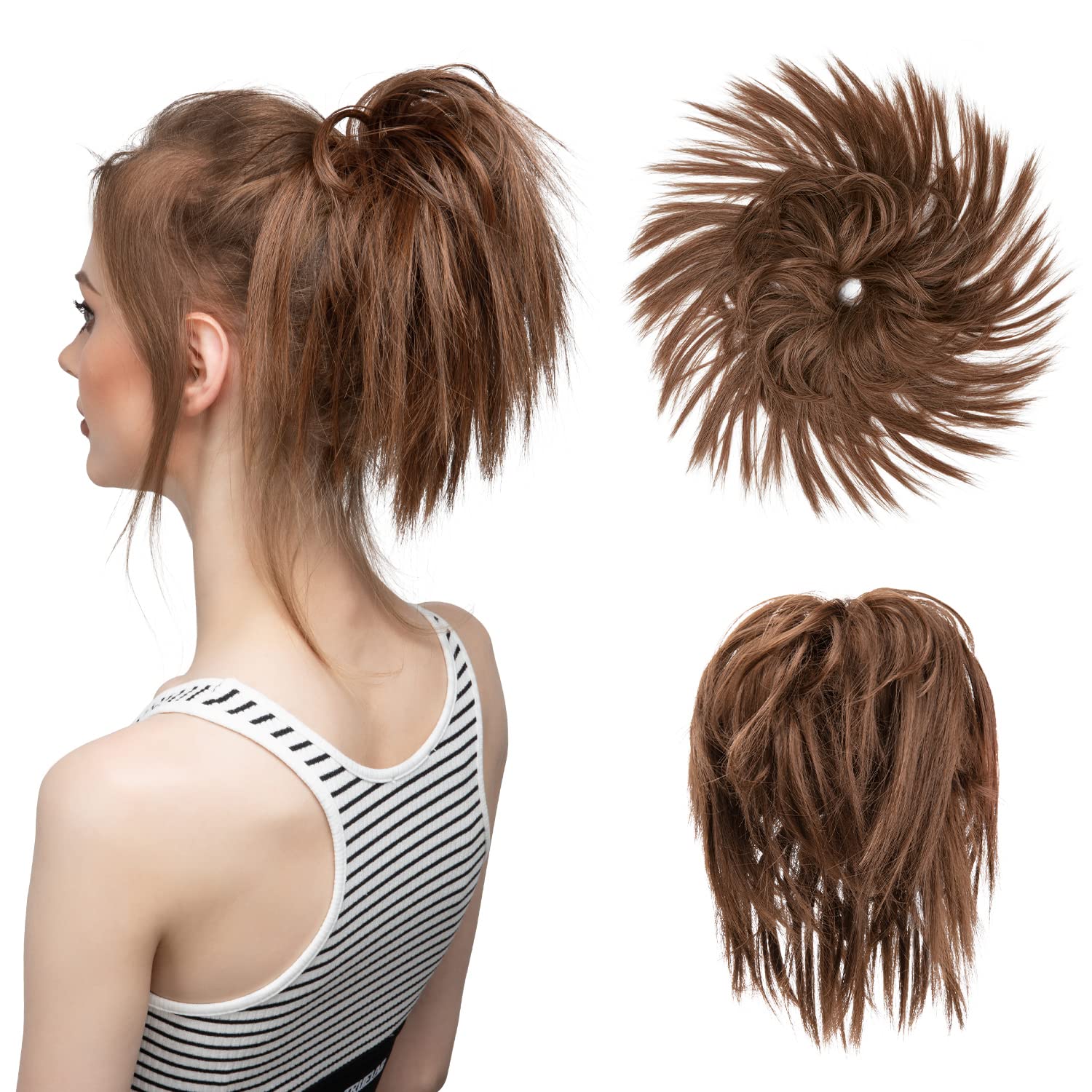 CJL HAIR Tousled Updo – Extensiones de cabello sintético sintético para mujeres y niñas (marrón claro)