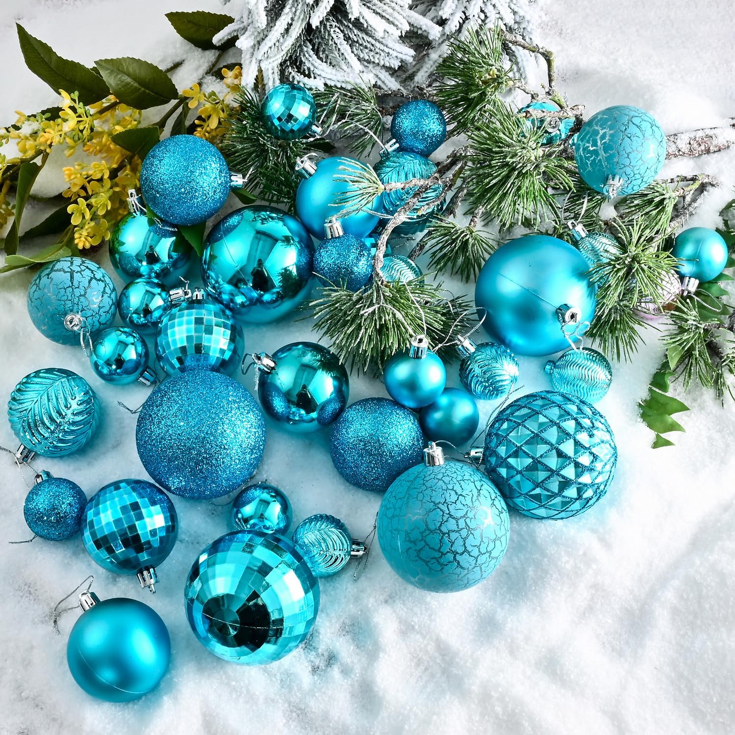 LANGXUN 36 bolas de decoración de árbol de Navidad color azul ácido 2023, 6 bolas de Navidad de 3.2 pulgadas, 12 piezas de 2.4 pulgadas, 18 piezas