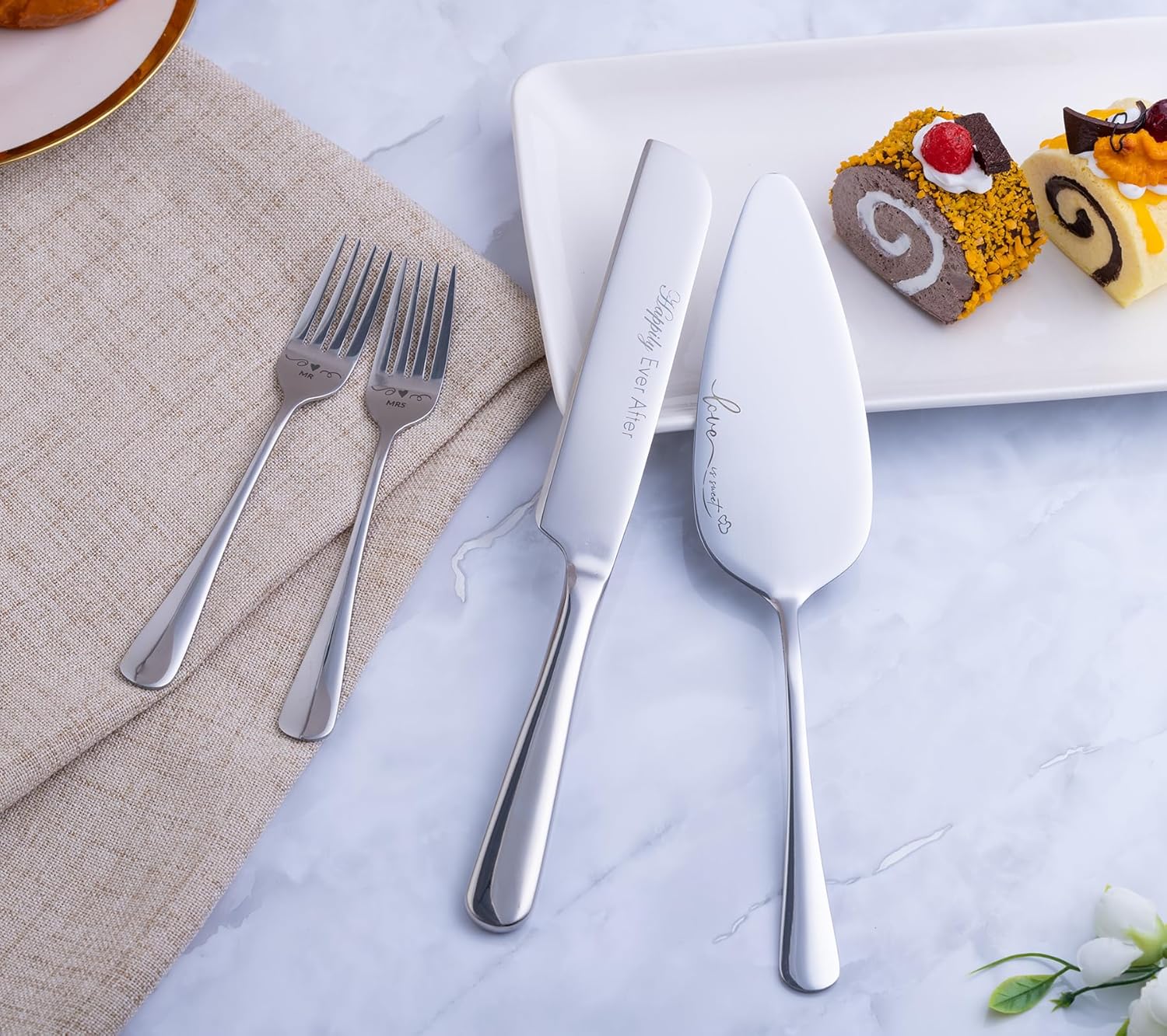 Juego de cortar pasteles para boda, juego de cuchillos y servidores para tartas de boda, tenedores y cortadores, espátula para tartas, cumpleaños,
