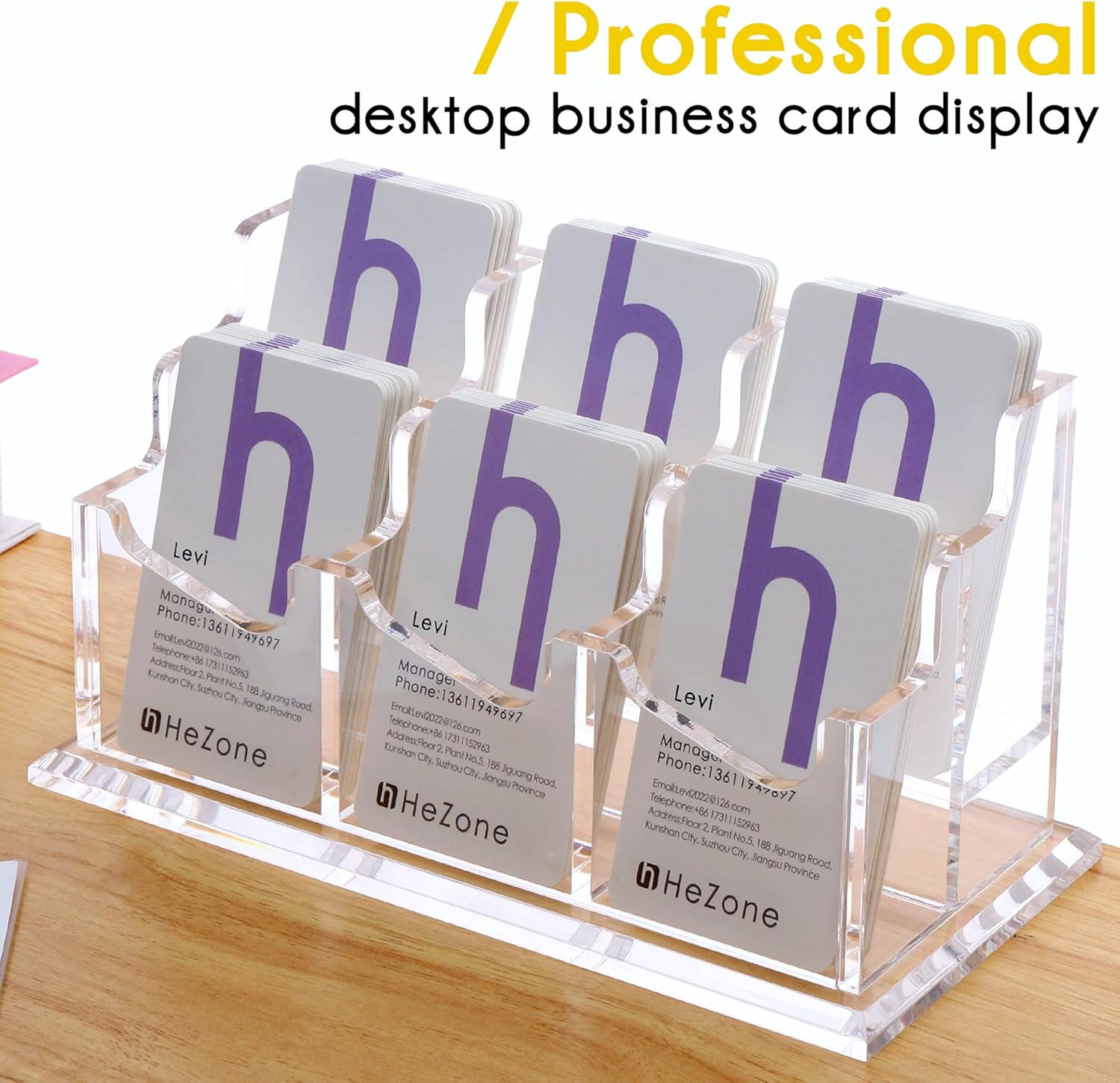 Tarjetero vertical, pantalla para tarjetas de visita para escritorio, 6 ranuras, soporte para tarjetas para mujeres y hombres (6 ranuras verticales)