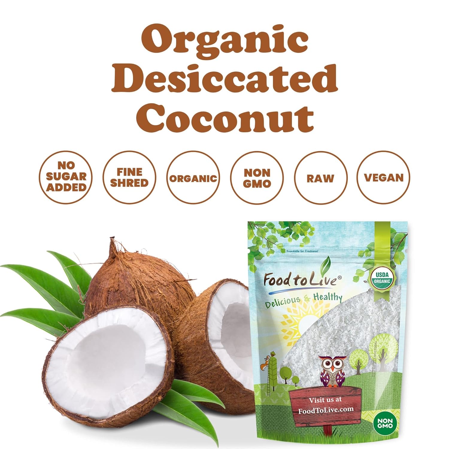 Coco orgánico fino rallado, 4 libras, sin OMG, crudo, sin azúcar. Carne de nuez de coco sin sulfatar, desecada, afeitada. Vegana, Keto, Kosher, a