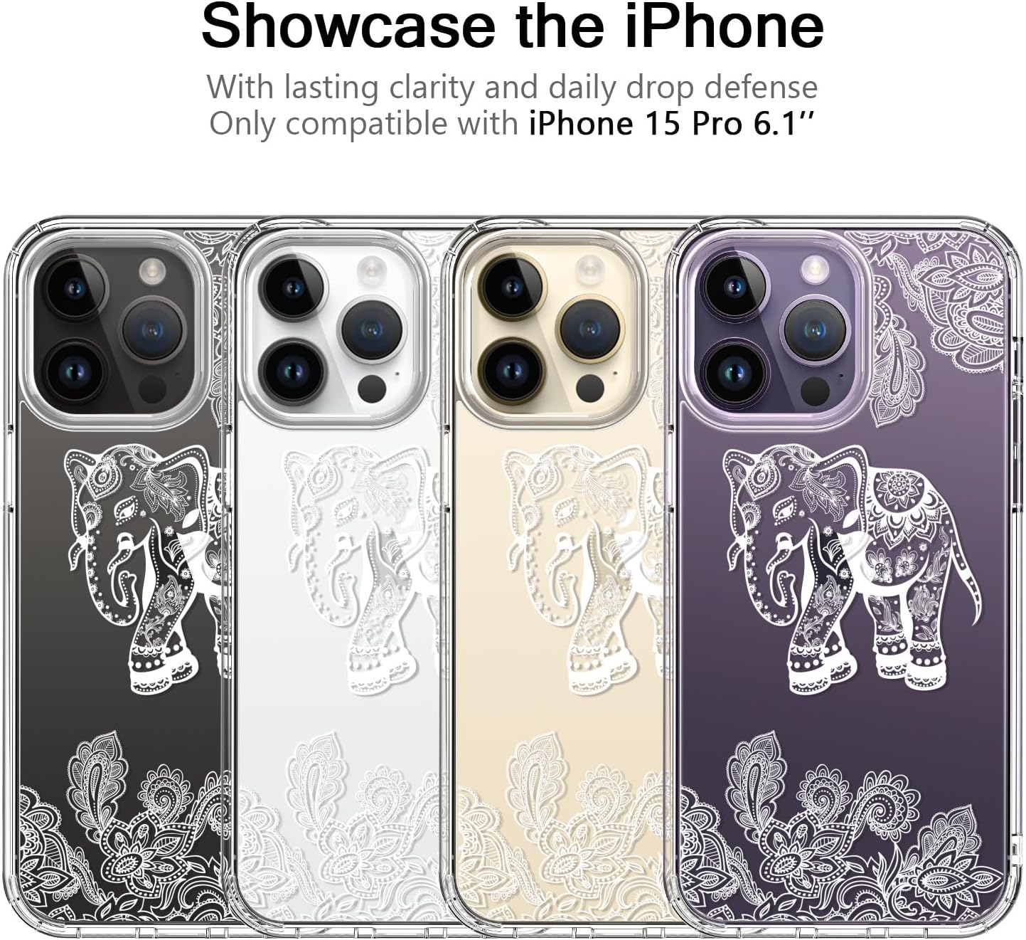bicol Funda compatible con iPhone 15 Pro, funda transparente con diseños de moda para niñas y mujeres, ajuste delgado, a prueba de golpes, funda
