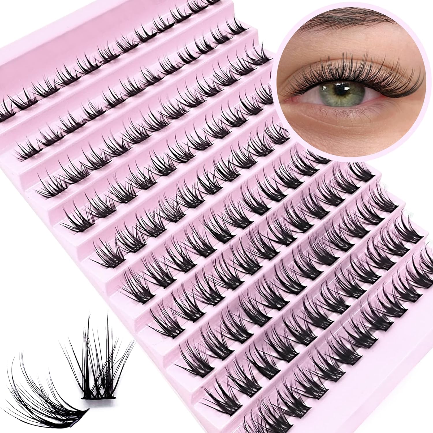 Extensiones de pestañas postizas en racimo de pestañas individuales naturales y puntiagudas, rizo D, 0.315-0.630 pulgadas, 0.631 pulgadas, 0.630