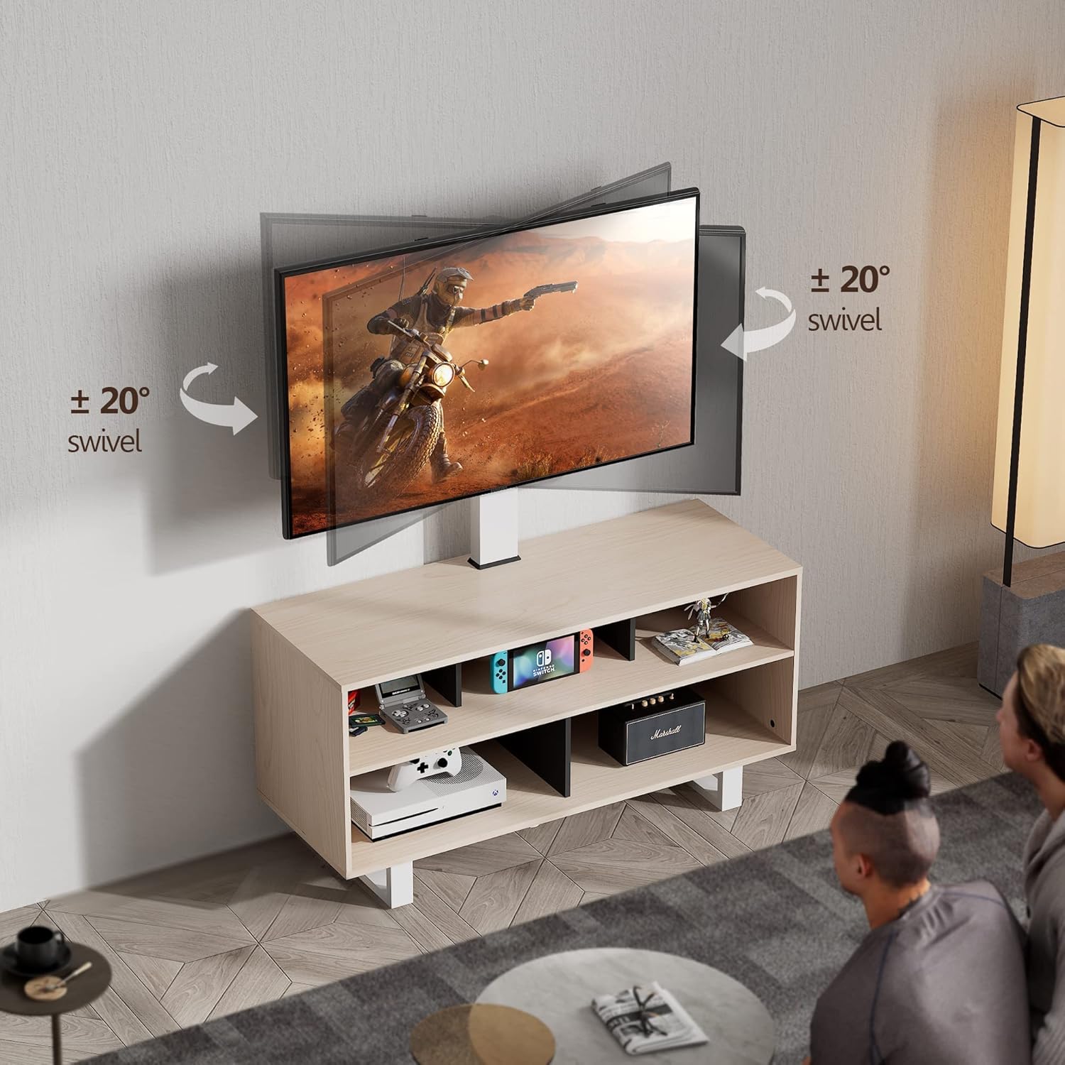 FITUEYES Soporte de TV con soporte para televisores de 32 a 70 pulgadas, centro de entretenimiento con consola de madera con capacidad para hasta