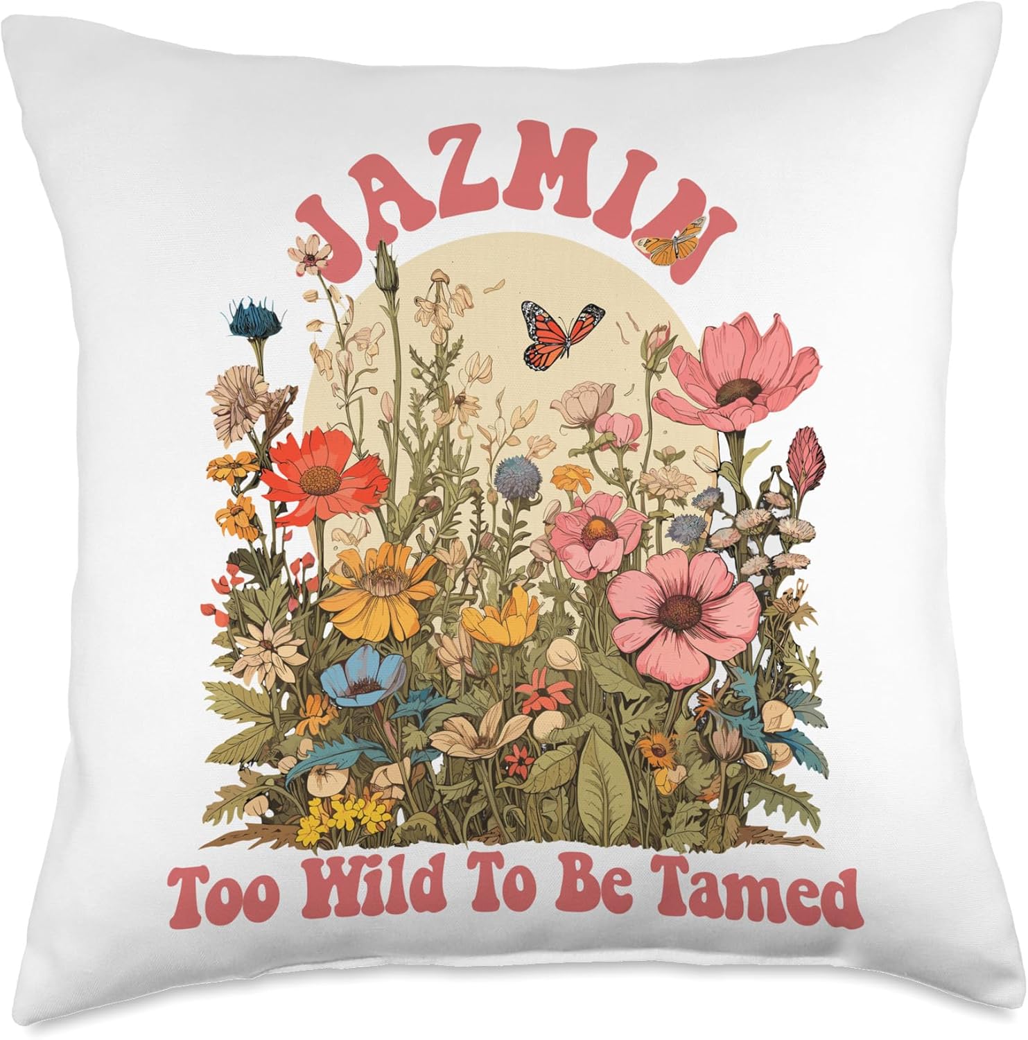 Wildflower Gift For Women Gift For JAZMIN Cute Retro Girls Wildflower Jazmin Name Throw Pillow, 18×18, Multicolor