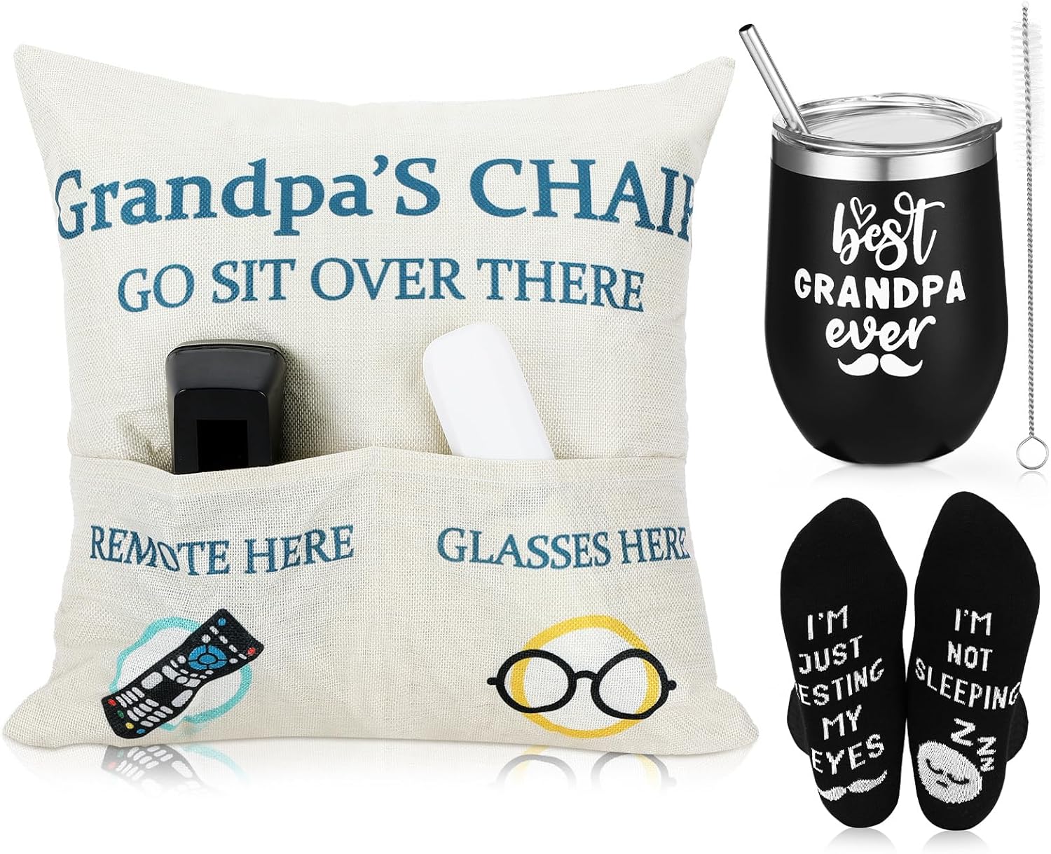 Regalos para abuelos, funda de almohada de 18 x 18 pulgadas, juego de calcetines con texto en inglés “I’m Not Sleep”, regalos para abuelos de