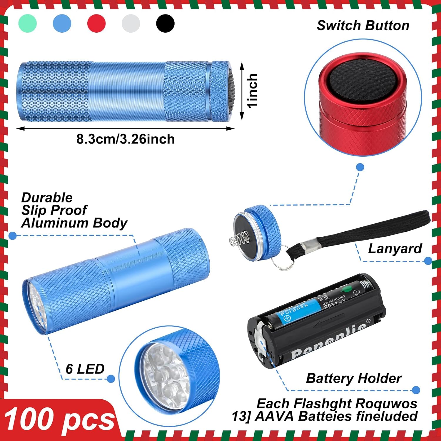 VIHOSE Juego de 50 mini linternas, varios colores, funciona con pilas, ligero, ideal para camping, lectura, emergencias
