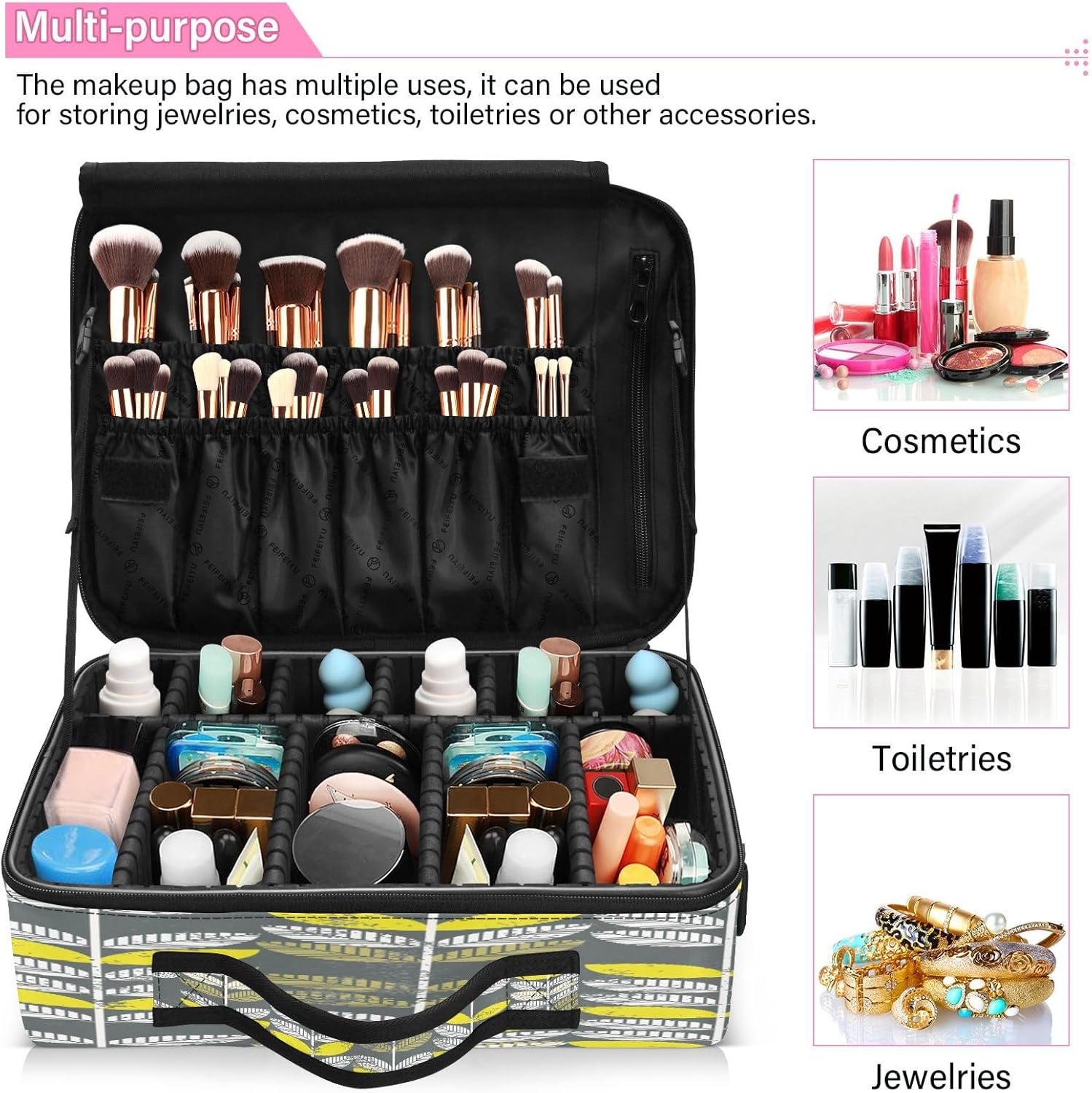 Bolsa de almacenamiento de cosméticos de hojas verdes retro, bolsa de aseo personal con compartimentos, bolsa de maquillaje de gran capacidad,