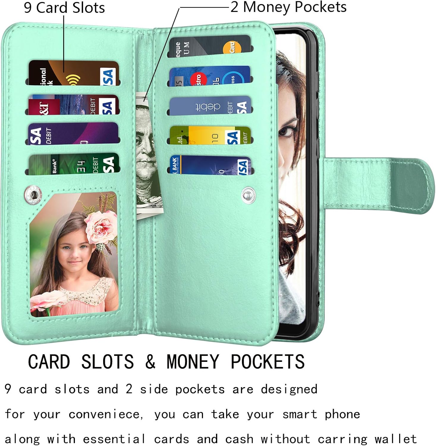 NJJEX Funda tipo cartera para Samsung Galaxy A70, para Galaxy A70 de 6.7 pulgadas, 9 ranuras para tarjetas funda de piel sintética para tarjetas de