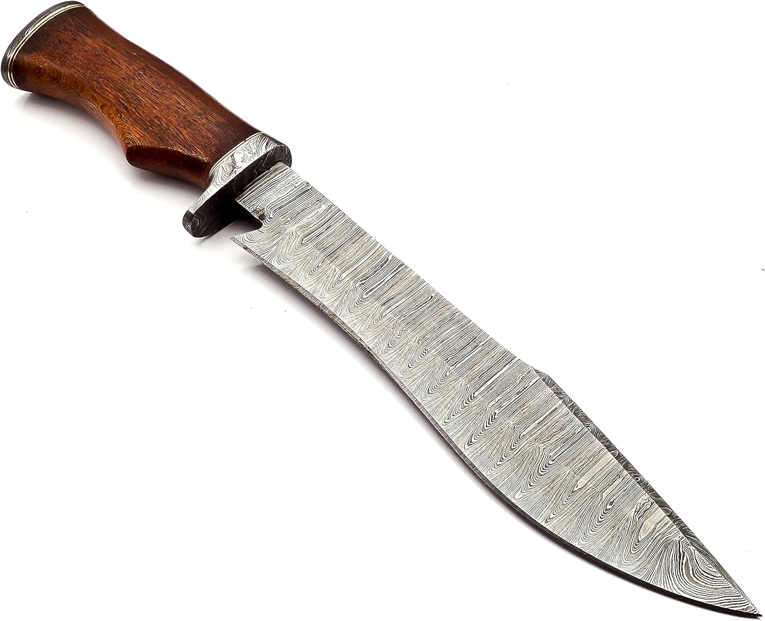 Nooraki – Cuchillo Bowie de acero de Damasco hecho a mano de 15 pulgadas – Cuchillo de caza de hoja fija con mango cómodo de palisandro fuerte para