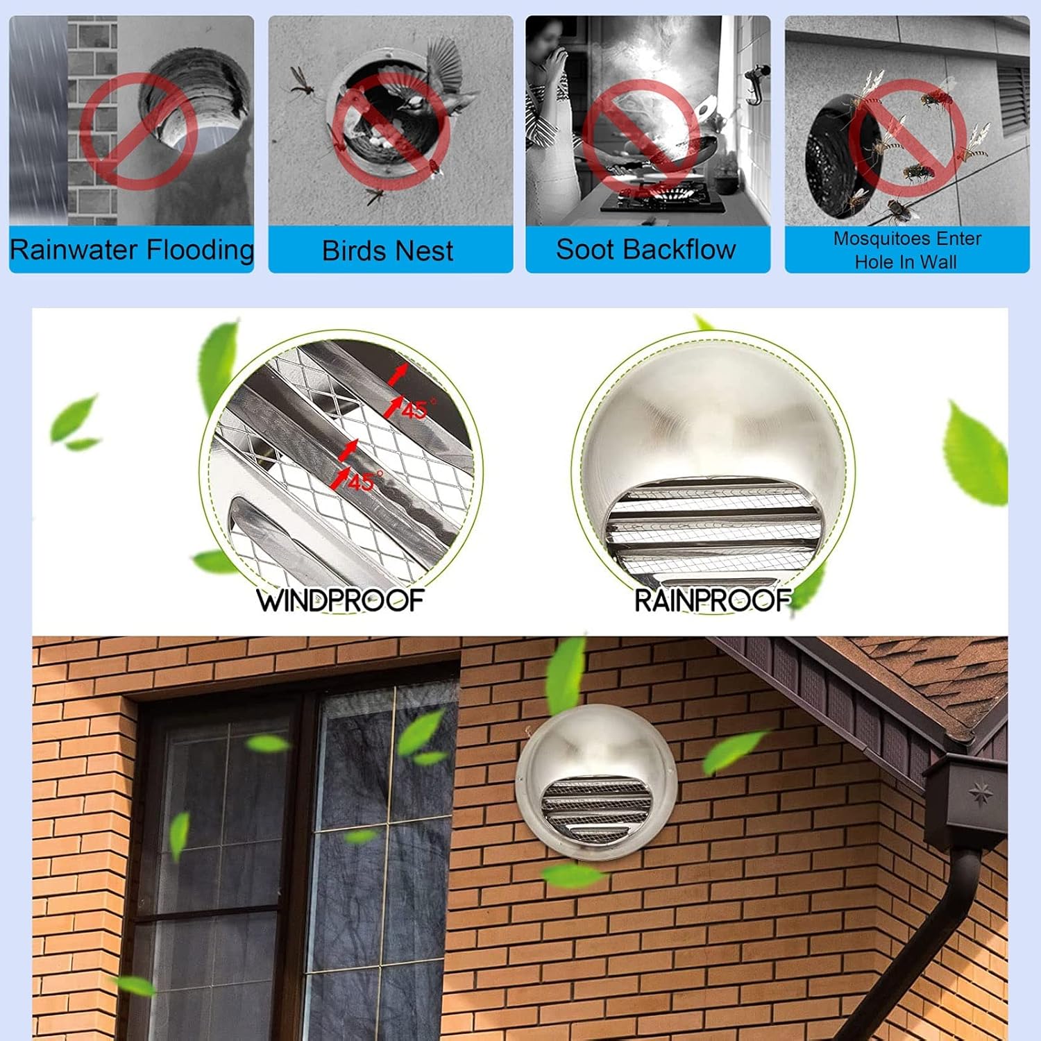 Tapa de ventilación de pared, campana de salida de ventilación de pared de 5, 8, 10, 12 pulgadas, cubierta de rejilla de ventilación de aire de