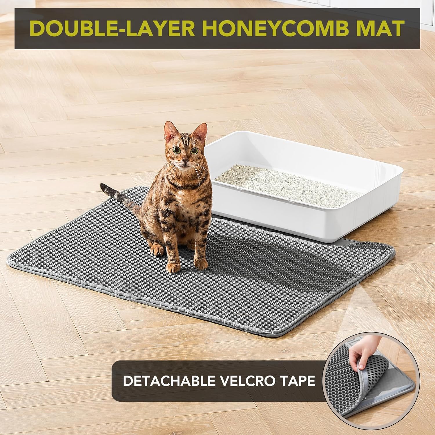 Tapete de arena para gatos, tapete grande para atrapar cajas de arena para gatitos, 30 x 23 pulgadas, doble capa de orina e impermeable, lavable,