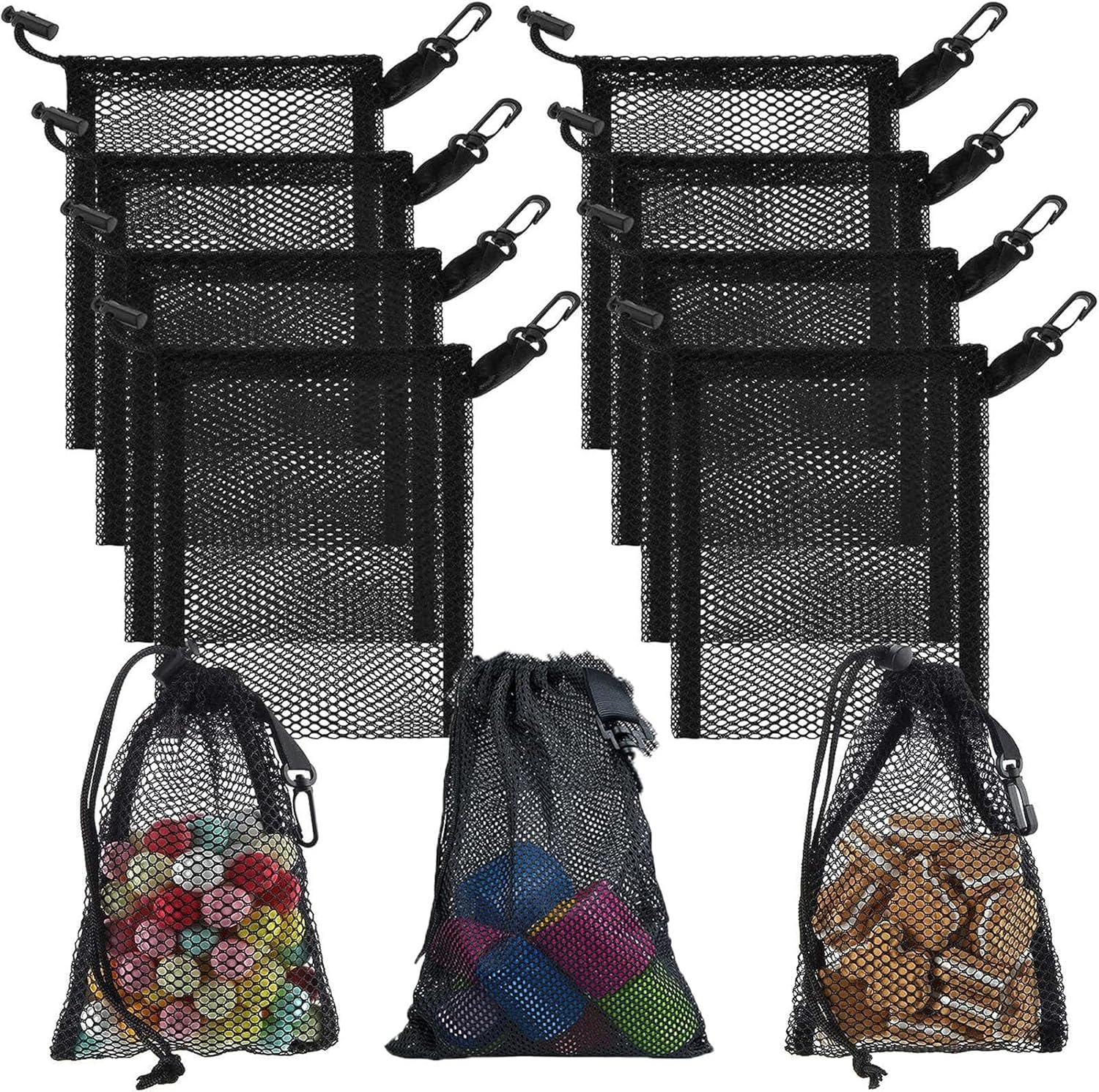 10 bolsas de malla con cordón con clips, bolsas de almacenamiento portátiles de nailon de 5.9 x 7.9 pulgadas con cordón deslizante para juguetes,