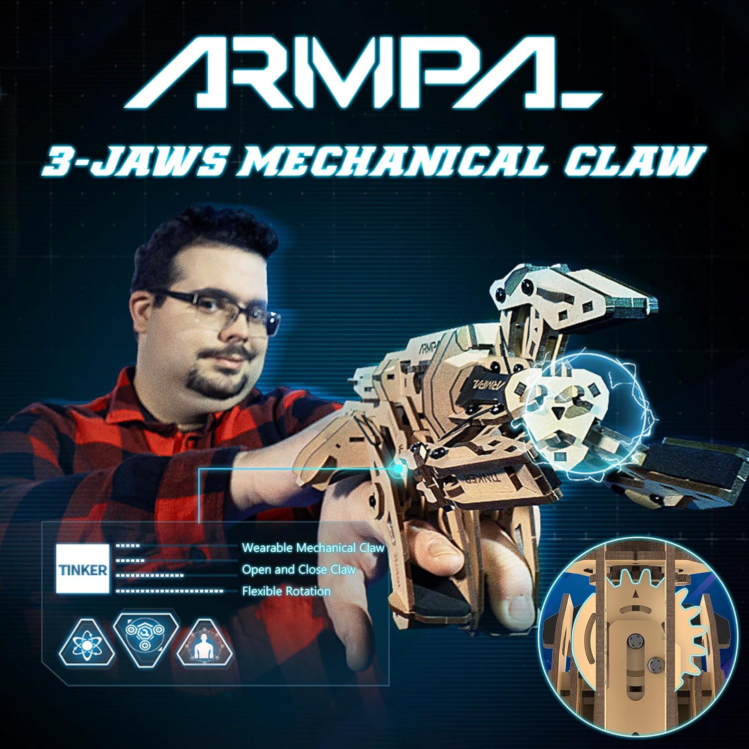 COWVTUJ ARMPAL – Kit de modelo de garra mecánica 3D de madera ClawBot para adultos y adolescentes, kit de construcción de brazo de robot para