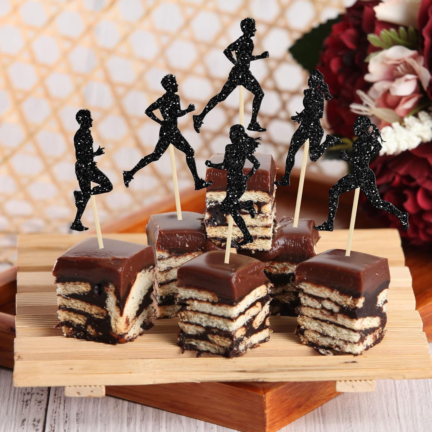 24 piezas de adornos para cupcakes para correr, con purpurina negra, para deportes, fitness, para correr, para niños y niñas, fiesta de cumpleaños,