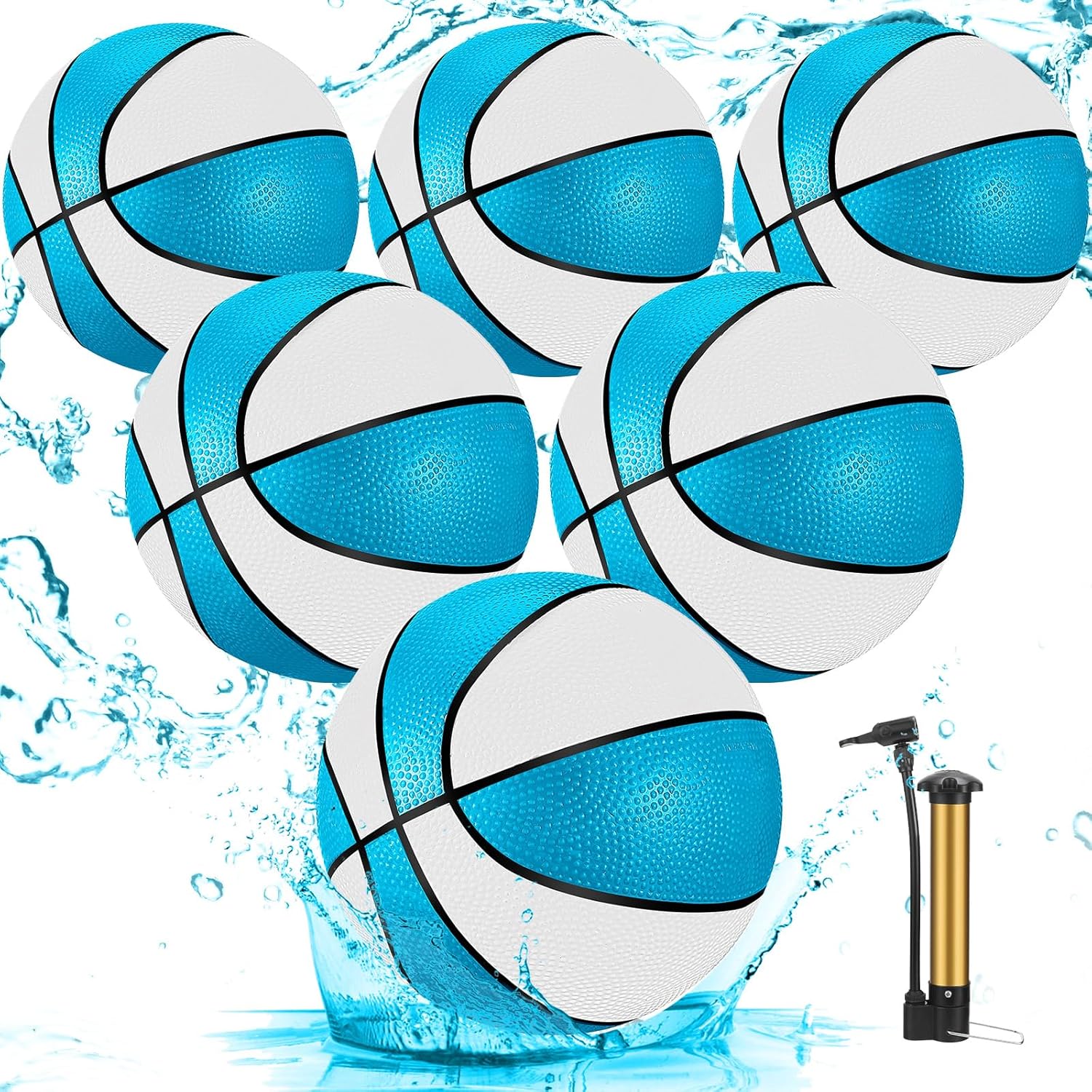 Jenaai Paquete de 6 unidades de baloncesto para piscina de agua de 9 pulgadas con bomba para piscina, aro de baloncesto, impermeable, para piscina,