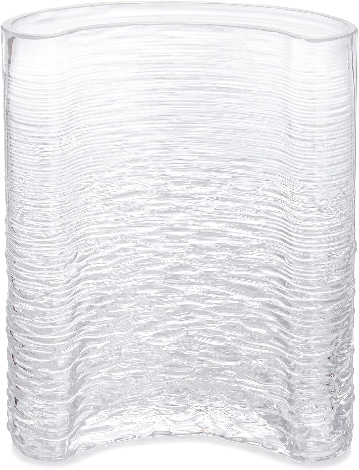 MOLIMAO Jarrón de vidrio con forma de media luna, textura ondulada, jarrón grueso para decoración moderna (S, transparente)