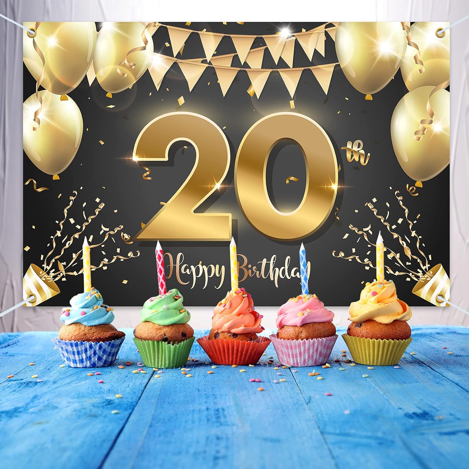 HAMIGAR Fondo de pancarta de feliz cumpleaños 20 de 6 x 4 pies, decoraciones de cumpleaños de 20 años, suministros de fiesta para mujeres y hombres,