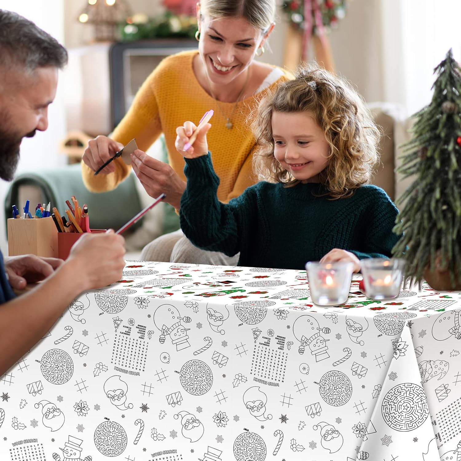 1 mantel de papel de actividades navideñas, mantel desechable de papel de Papá Noel, muñeco de nieve, gnomo, para niños, Navidad, invierno,