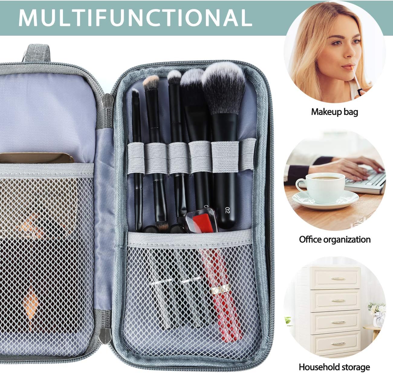 Homecube Bolsa de almacenamiento de tela Oxford, soporte para bolígrafos, bolsa de maquillaje, organizador de papelería, bolsa para lápices con
