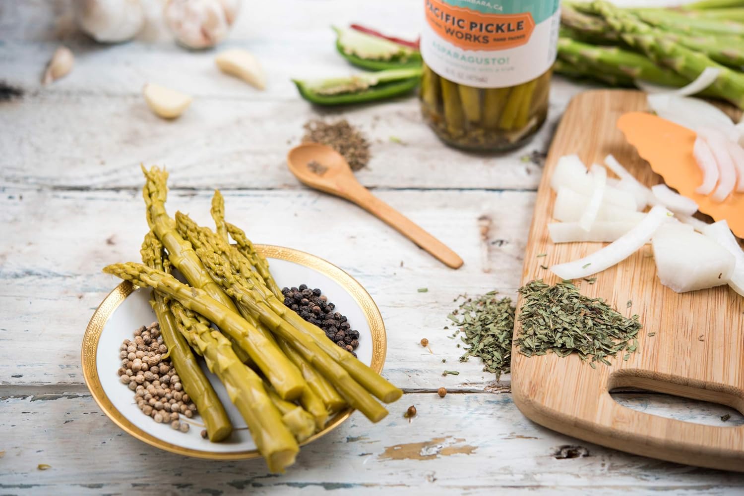 Asparagusto – Lanzas de espárragos en escabeche – Vegetales gourmet conservados para guarniciones – sin OMG, sin gluten, 16 onzas (paquete de 2)