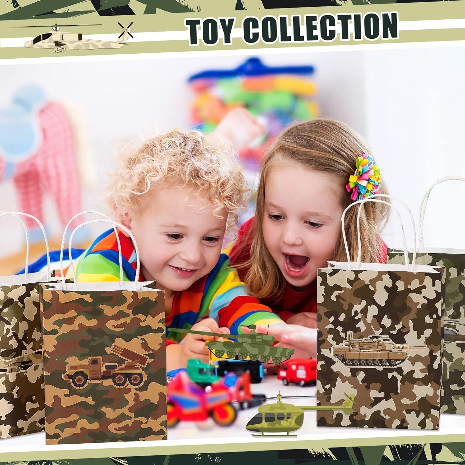 Paquete de 24 bolsas de regalo de camuflaje para fiesta de cumpleaños, bolsas de golosinas, bolsas de dulces con temática de camuflaje para niños y