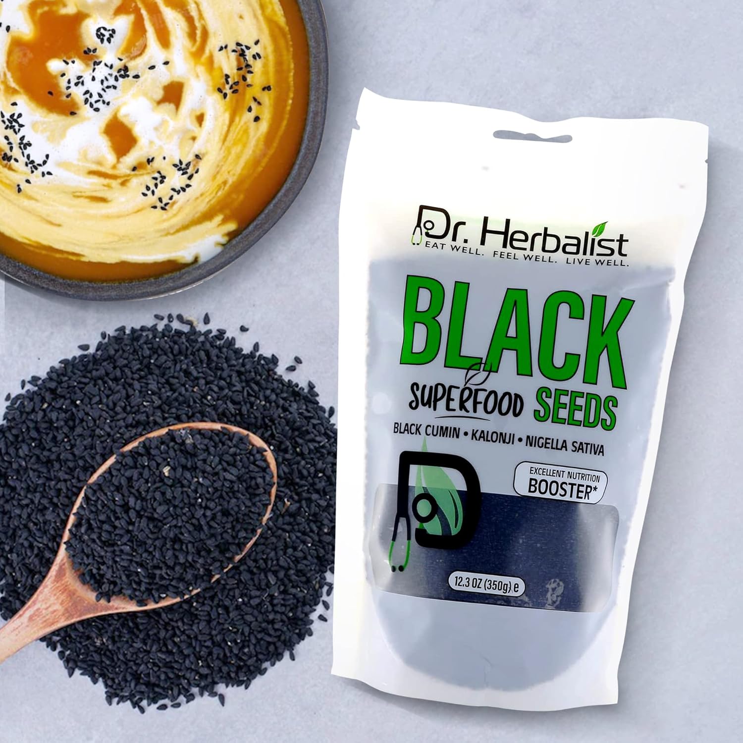 DR. Herbalist – Semilla de comino negro 12.35 oz  Nigela Sativa I Fuente orgánica de timoquinona, semillas enteras de Nigella Sativa Superalimento