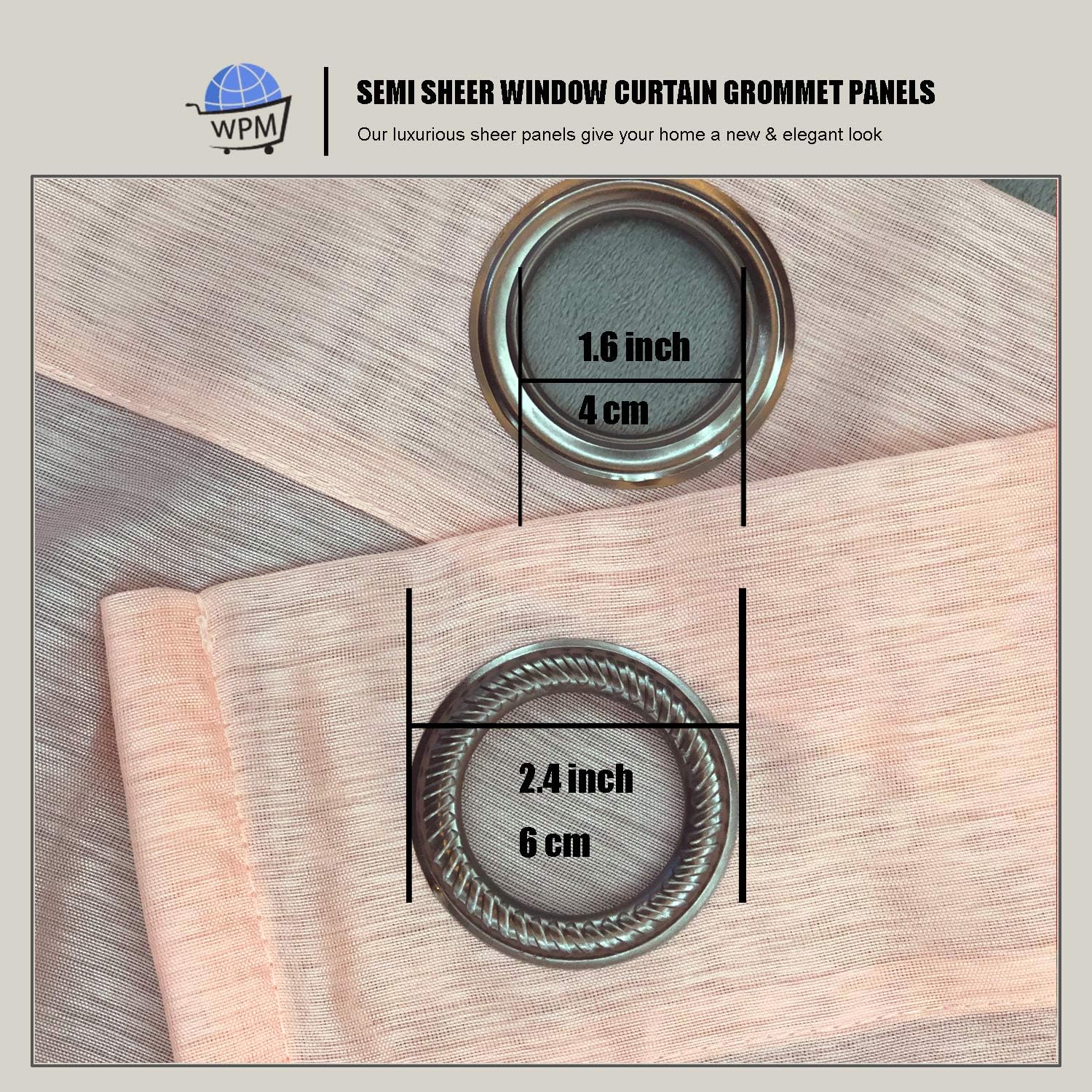 WPM – Paneles de cortinas traslúcidas para ventana, color rosa rubor, cocina, habitación de los niños, cortinas de gasa semi lisa con ojales, para