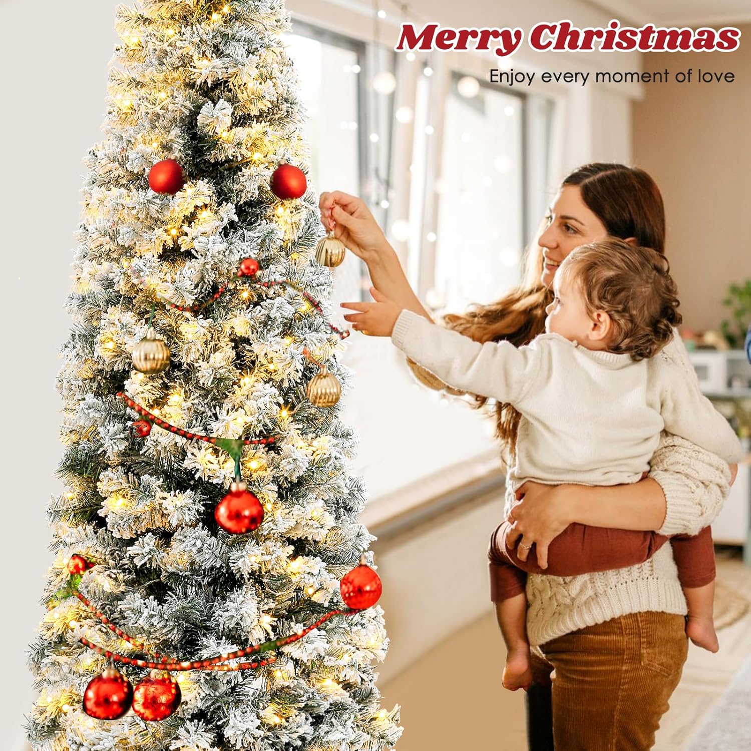 Árbol de pino artificial de Navidad para el hogar, oficina, decoración de fiesta con 170 luces blancas cálidas, bisagras y base de metal, árbol de