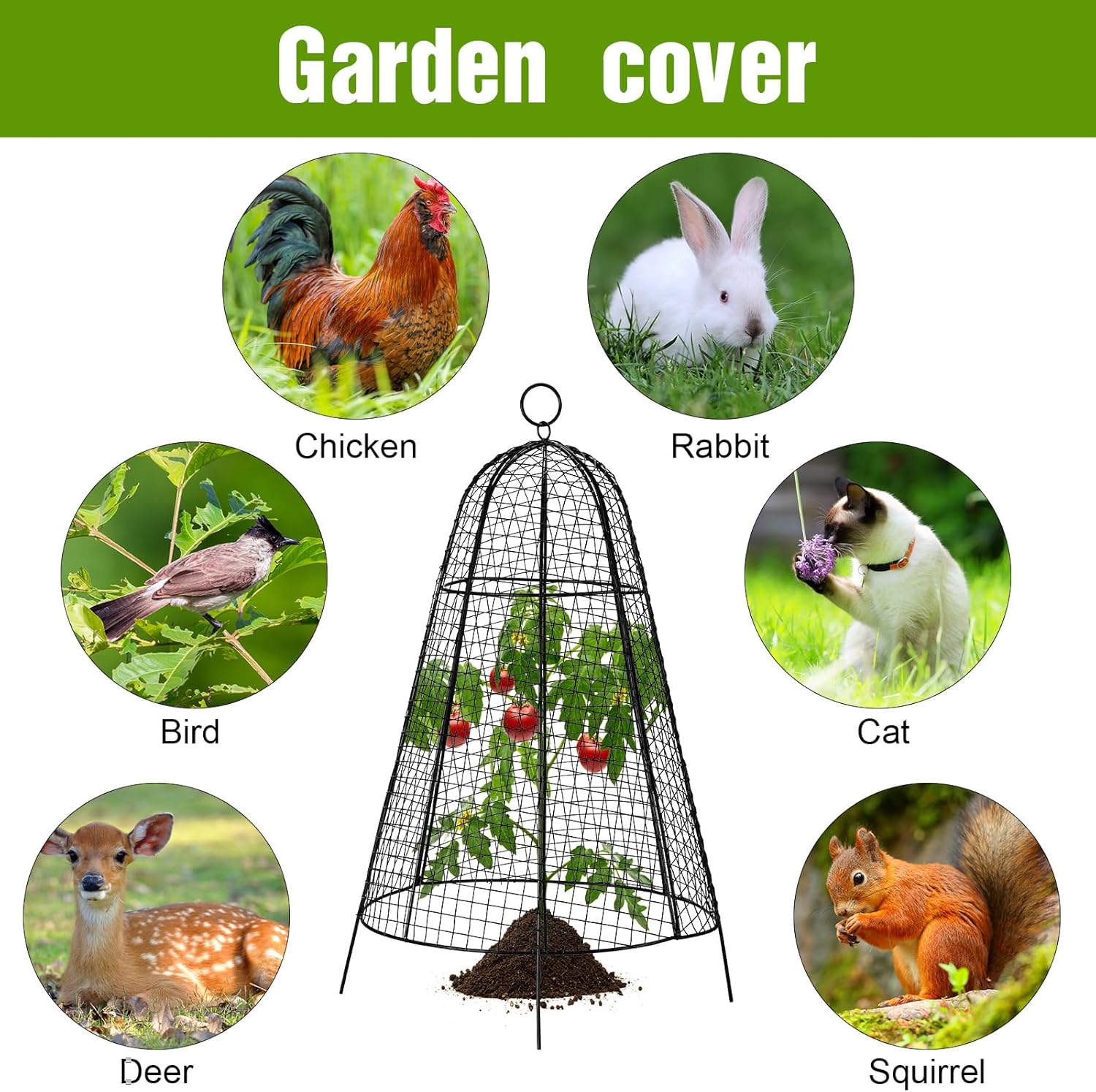 Paquete de 8 Cloche de alambre de pollo de jardín de 12 x 20 pulgadas, alambre de metal, protector de plantas de alambre grande, jaulas de tomate,