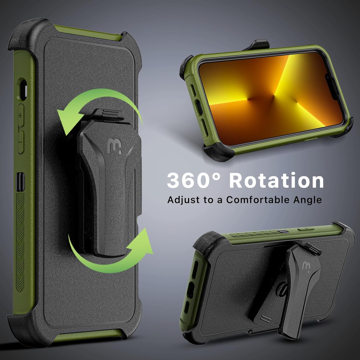 MYBAT PRO Maverick Series – Funda para iPhone 13 Pro con funda de clip para cinturón, con protector de pantalla, anticaídas, a prueba de golpes, con