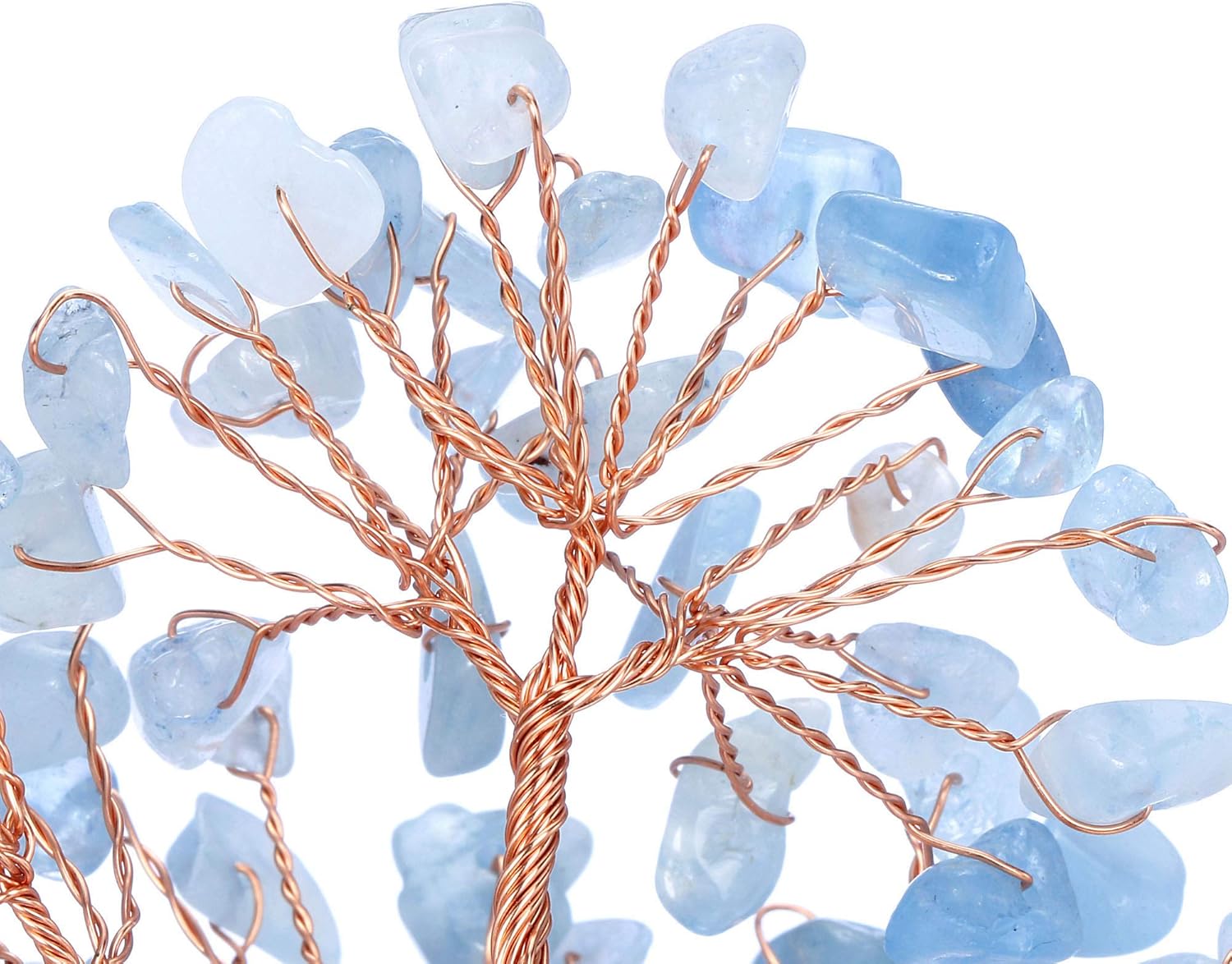 Jovivi Árbol de cristal de aguamarina natural, cristales curativos crudos, base de fluorita, árbol de dinero bonsái para decoración de mesa de