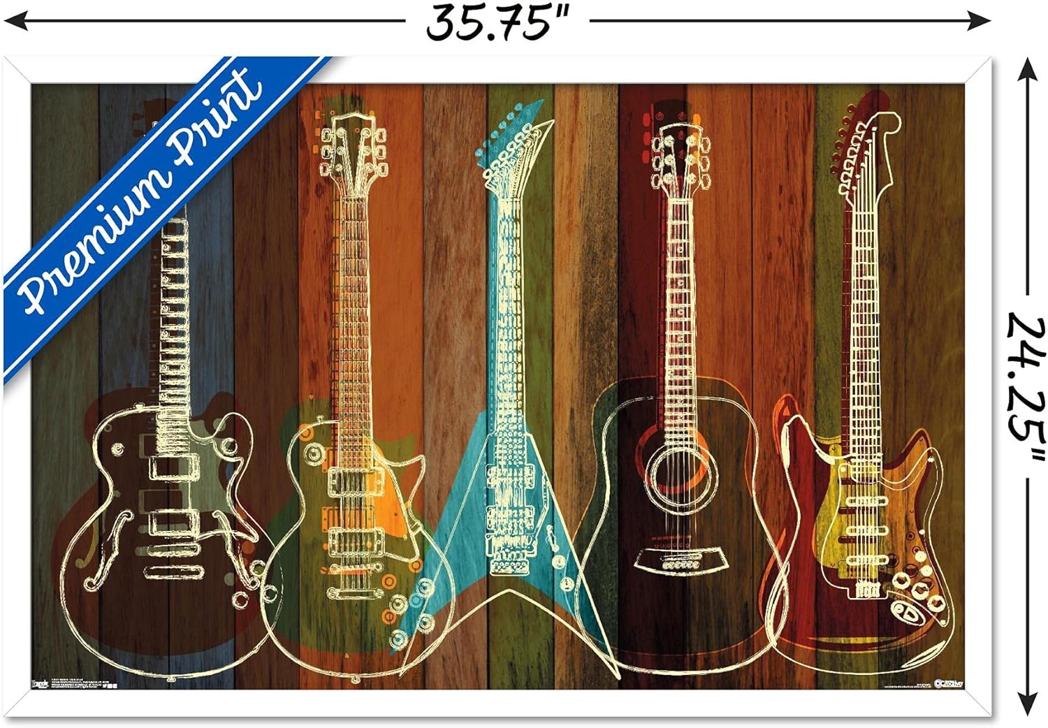 Trends International Póster de pared de guitarras para pared, 22.375 x 34 pulgadas, versión enmarcada en blanco