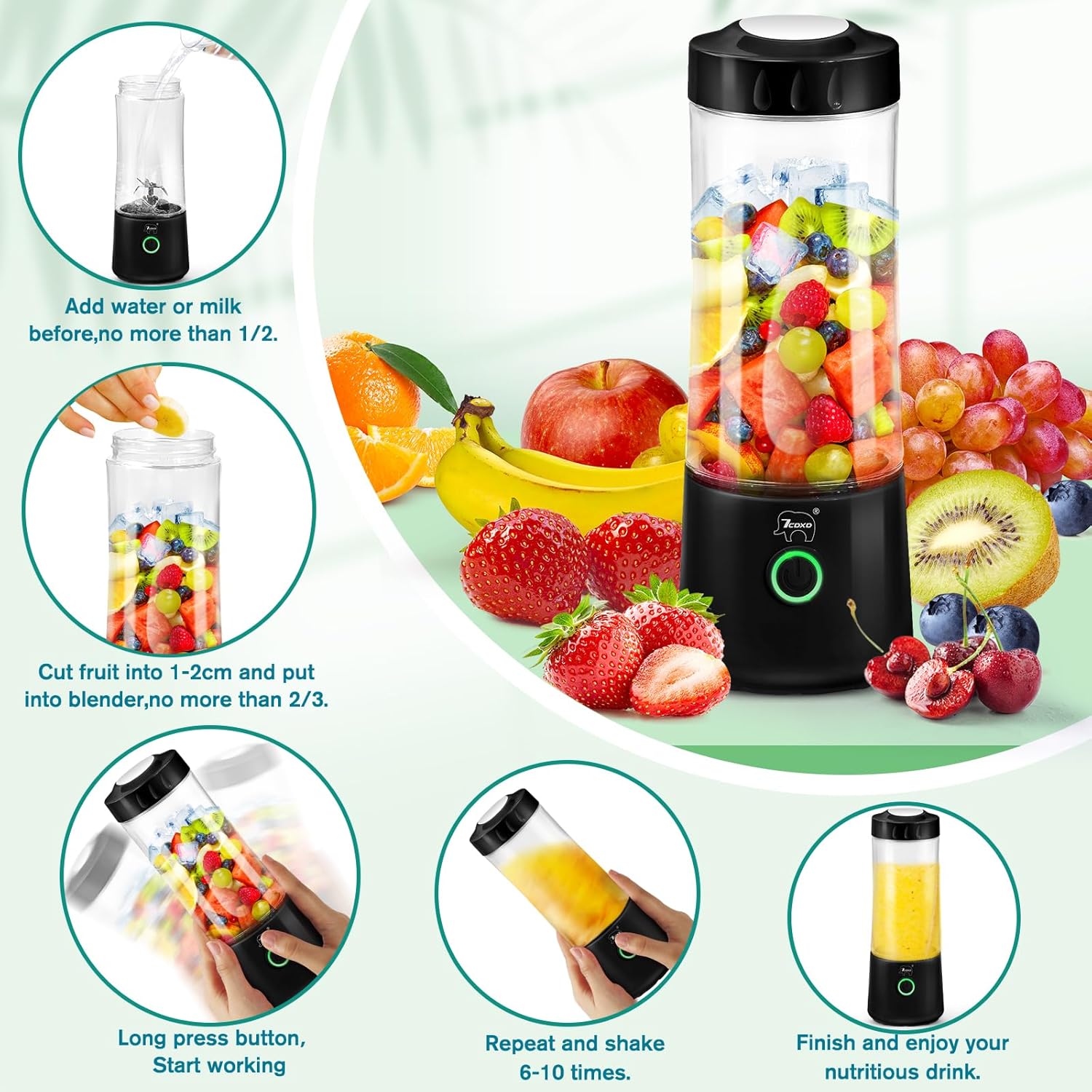 Licuadora portátil, licuadora para batidos y batidos, botellas de licuadora personal con USB recargable para viajes, hogar