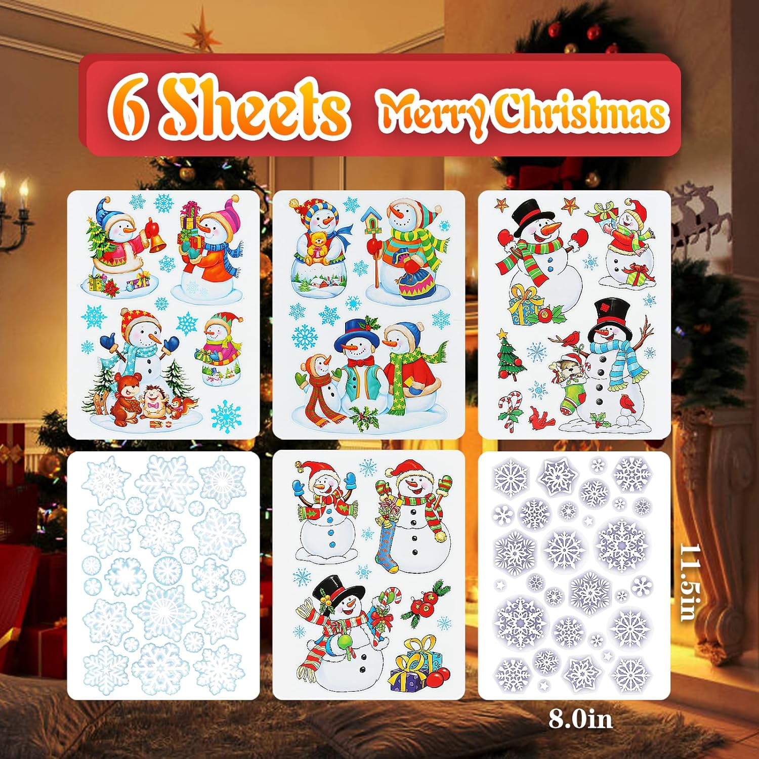 Adhesivos de ventana de Navidad para ventanas de vidrio, muñeco de nieve, calcomanías de ventana de Navidad para ventanas de vidrio, decoraciones de