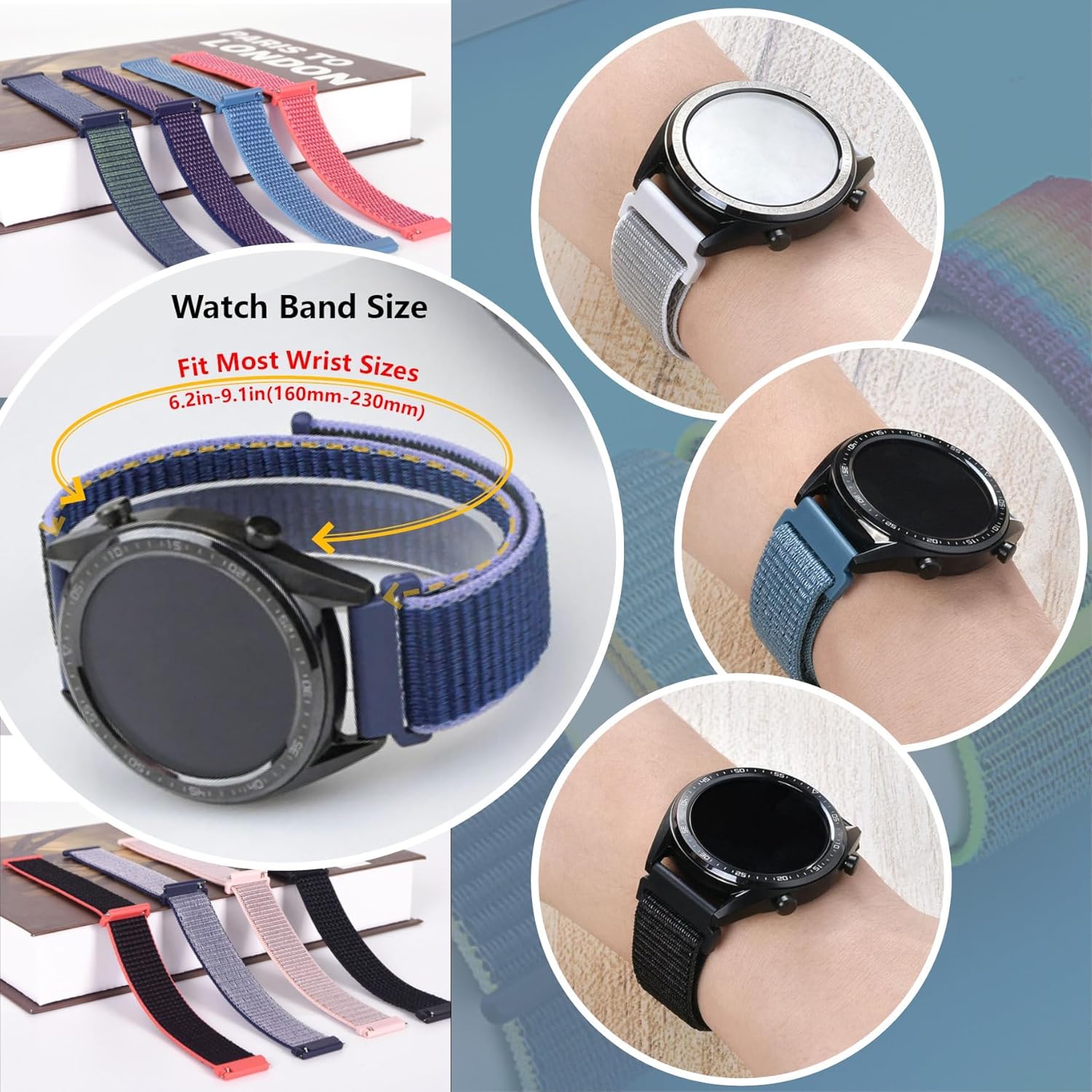 MYAPULUA Correas de reloj de bucle deportivo de nailon de liberación rápida de 0.866 in, correa de reloj deportivo transpirable