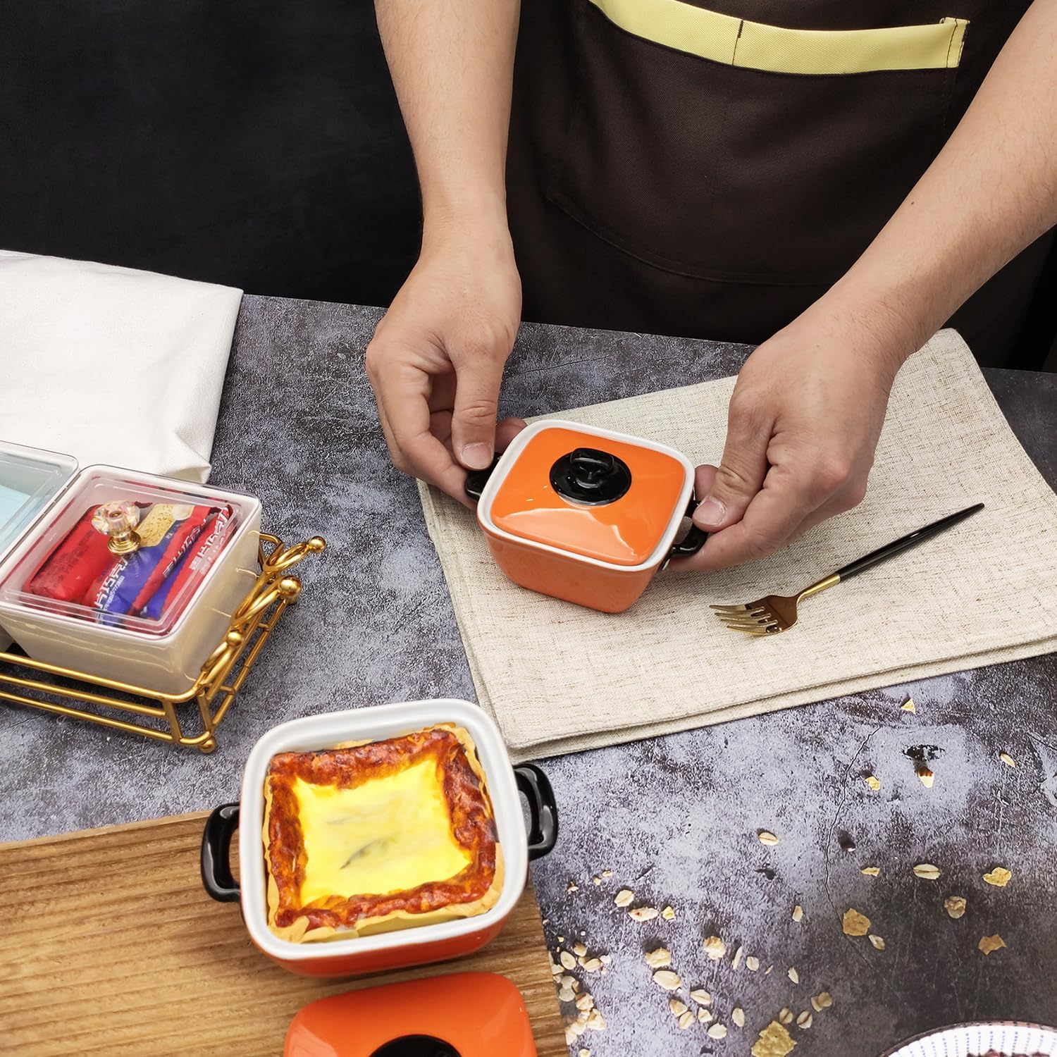 Creme Brulee – Cuencos cuadrados de cerámica  Mini tazas de natillas de 5 onzas, cuencos seguros para horno, platos de soufflé para hornear, cazuela