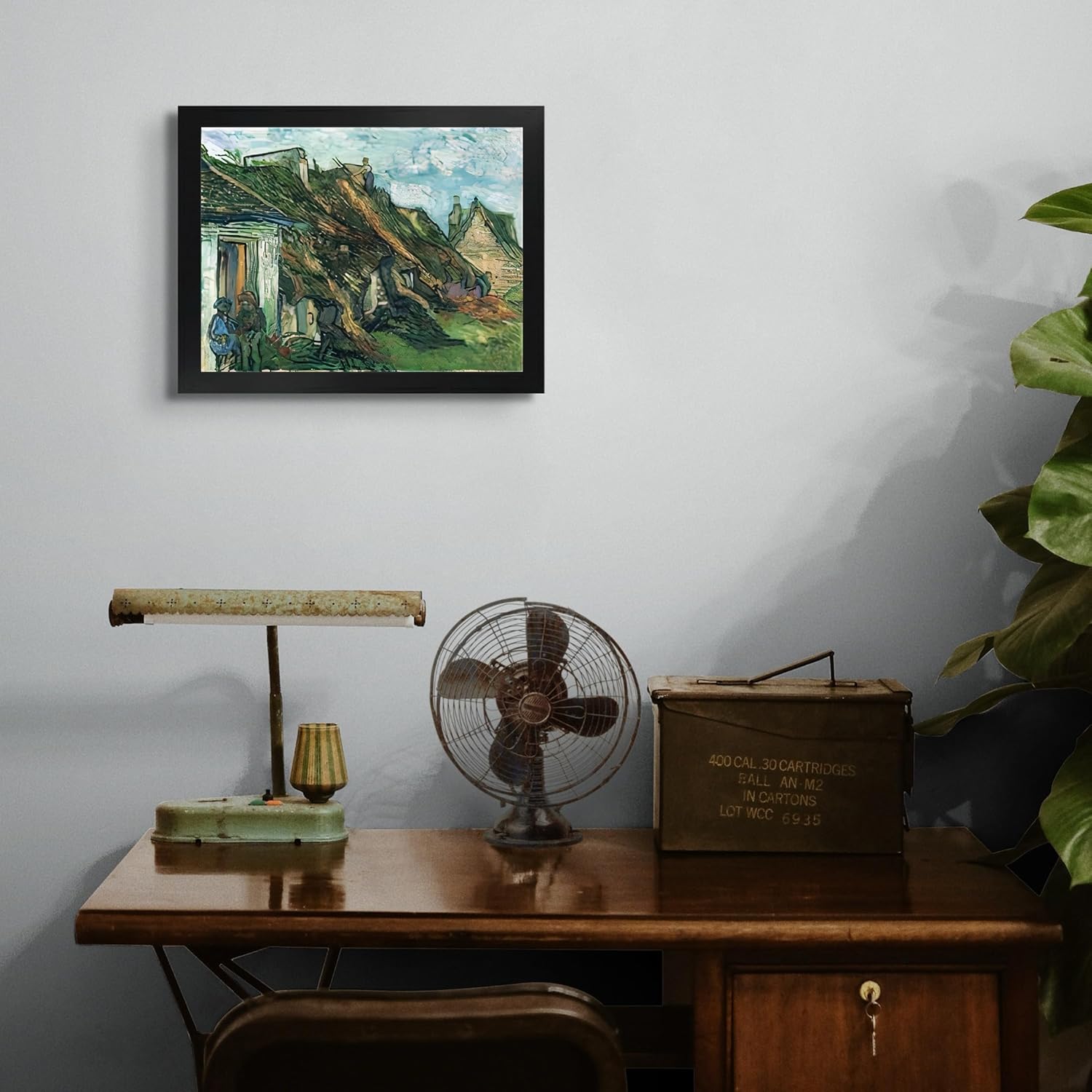 Cabaña perdida con paja arenisca cabañas en Chaponval 2 por Leonardo Da Vinci  Impresión en marco plano negro  Reproducción de pintura de obra fina