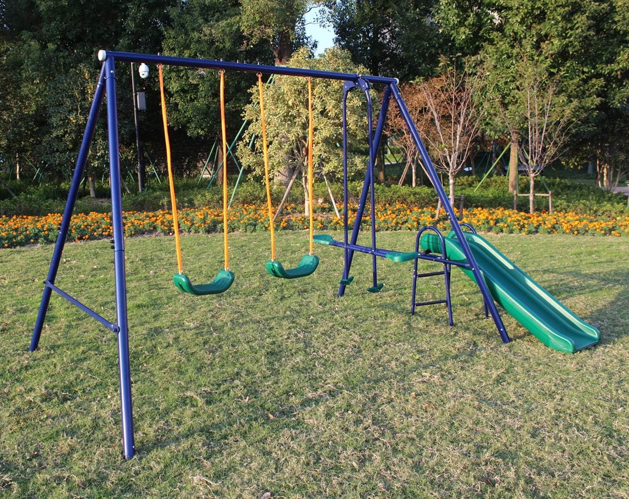 Juego de columpios multifunción 4 en 1 para niños, metal para patio trasero, marco extragrande resistente al aire libre con 2 columpios en forma de