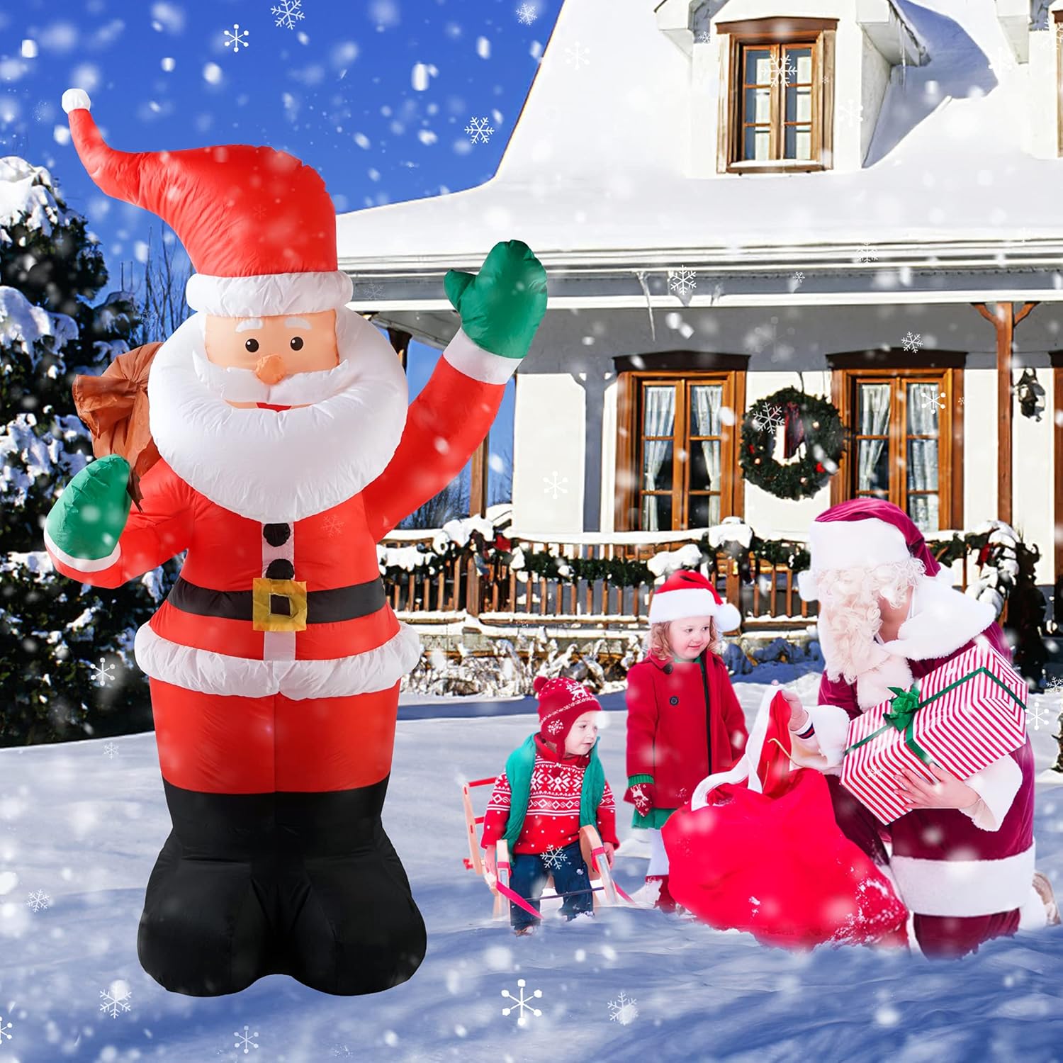 COOLWUFAN Papá Noel inflable de Navidad de 6 pies con bolsa de regalos, luces LED para decoración de patio al aire libre para vacaciones y fiestas