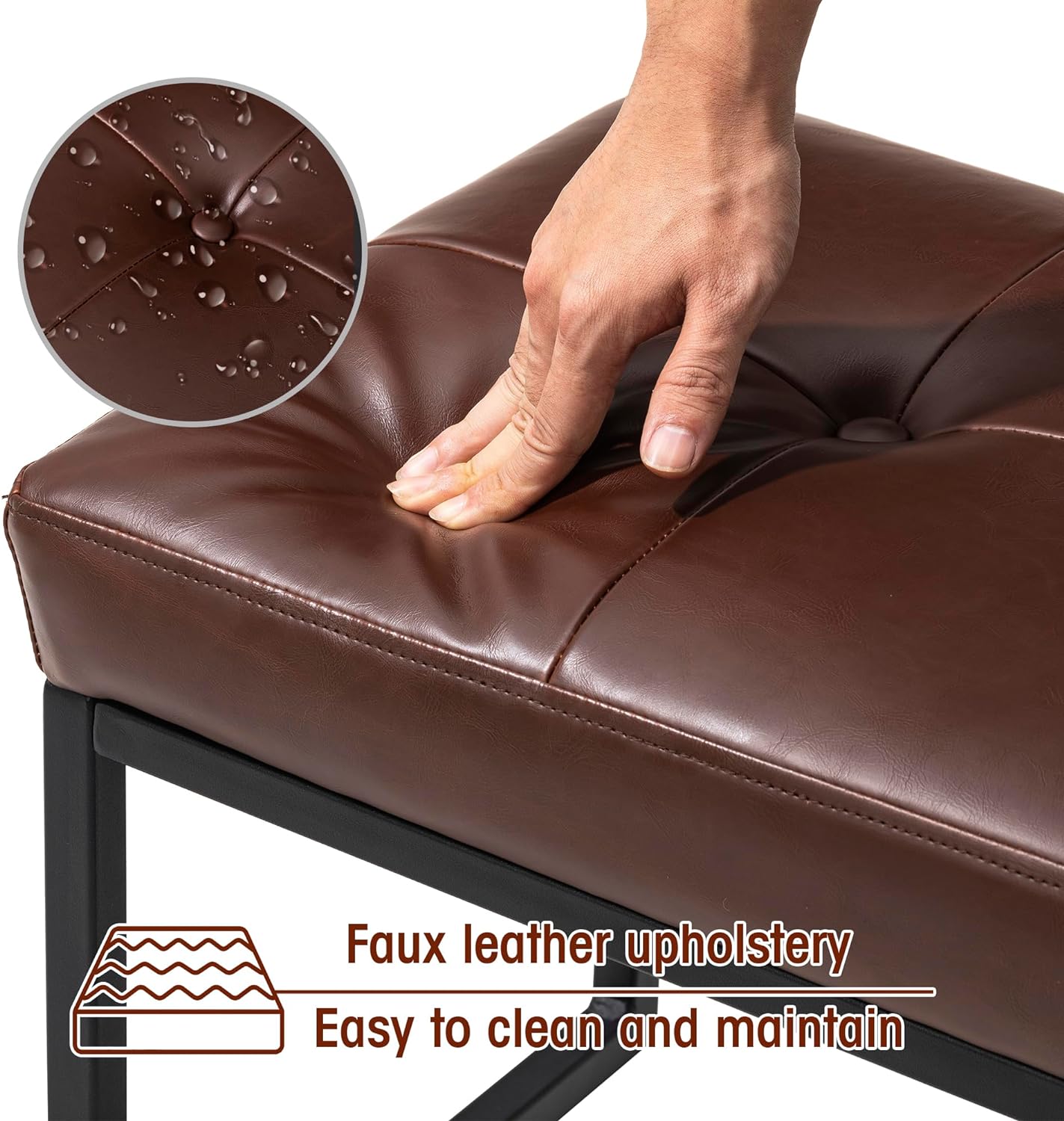glitzhome Banco otomano, moderno taburete de tocador de piel sintética con marco de metal, taburete de maquillaje, taburete acolchado para