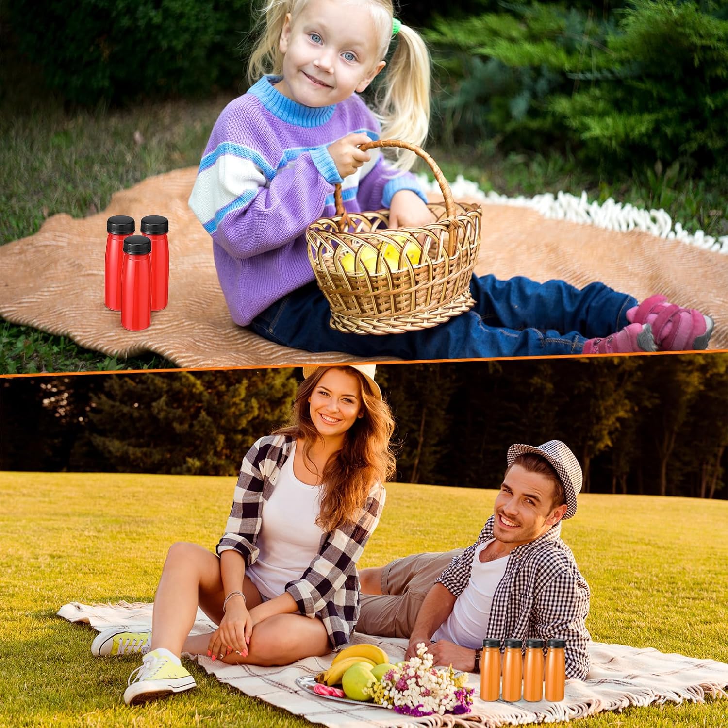 Tanlade 100 botellas de plástico para jugos con tapas, recipientes transparentes reutilizables para bebidas, botellas vacías para jugos caseros,