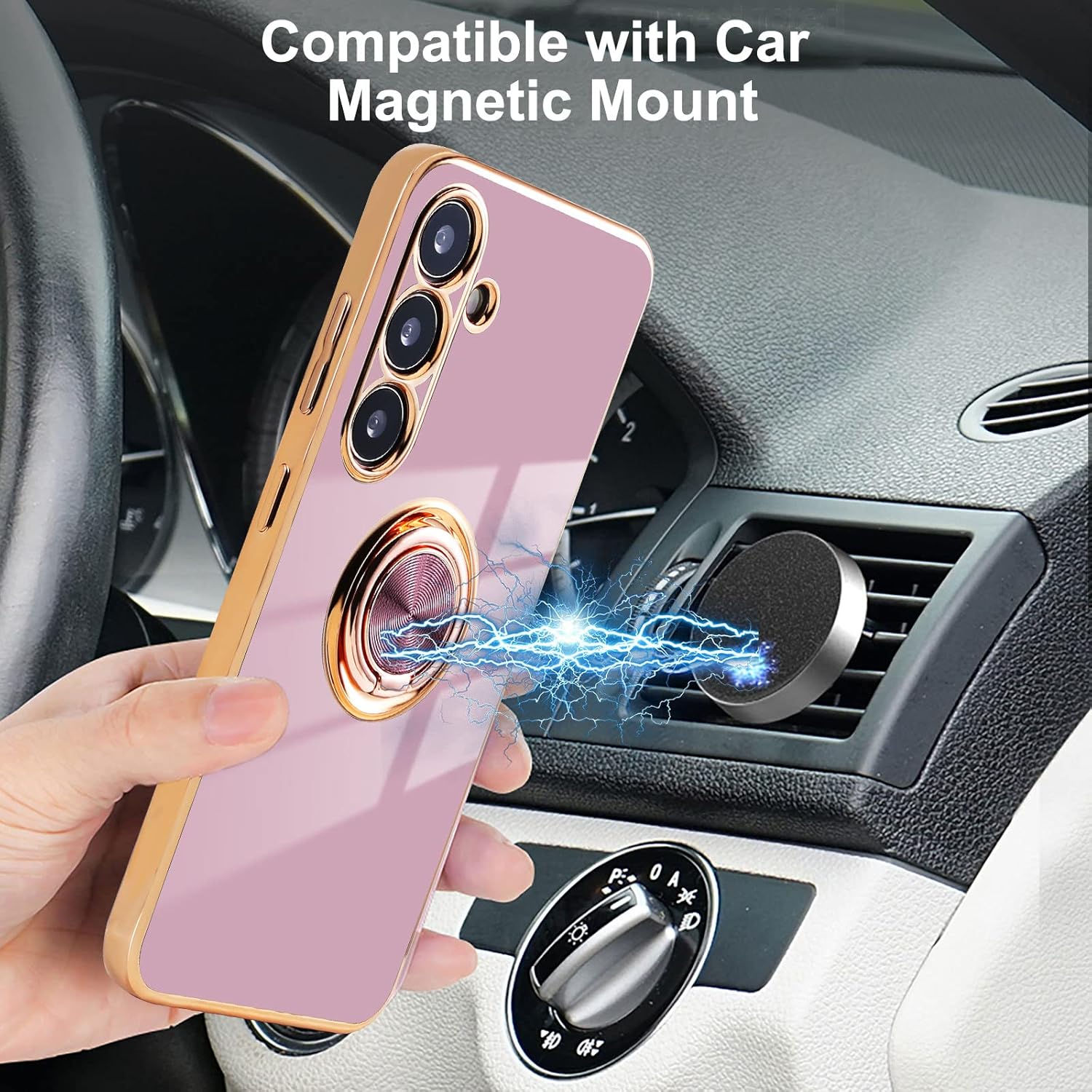 Aitipy Funda para Samsung Galaxy A54 5G con 2 protectores de pantalla, soporte magnético con anillo de rotación de 360 grados, borde chapado