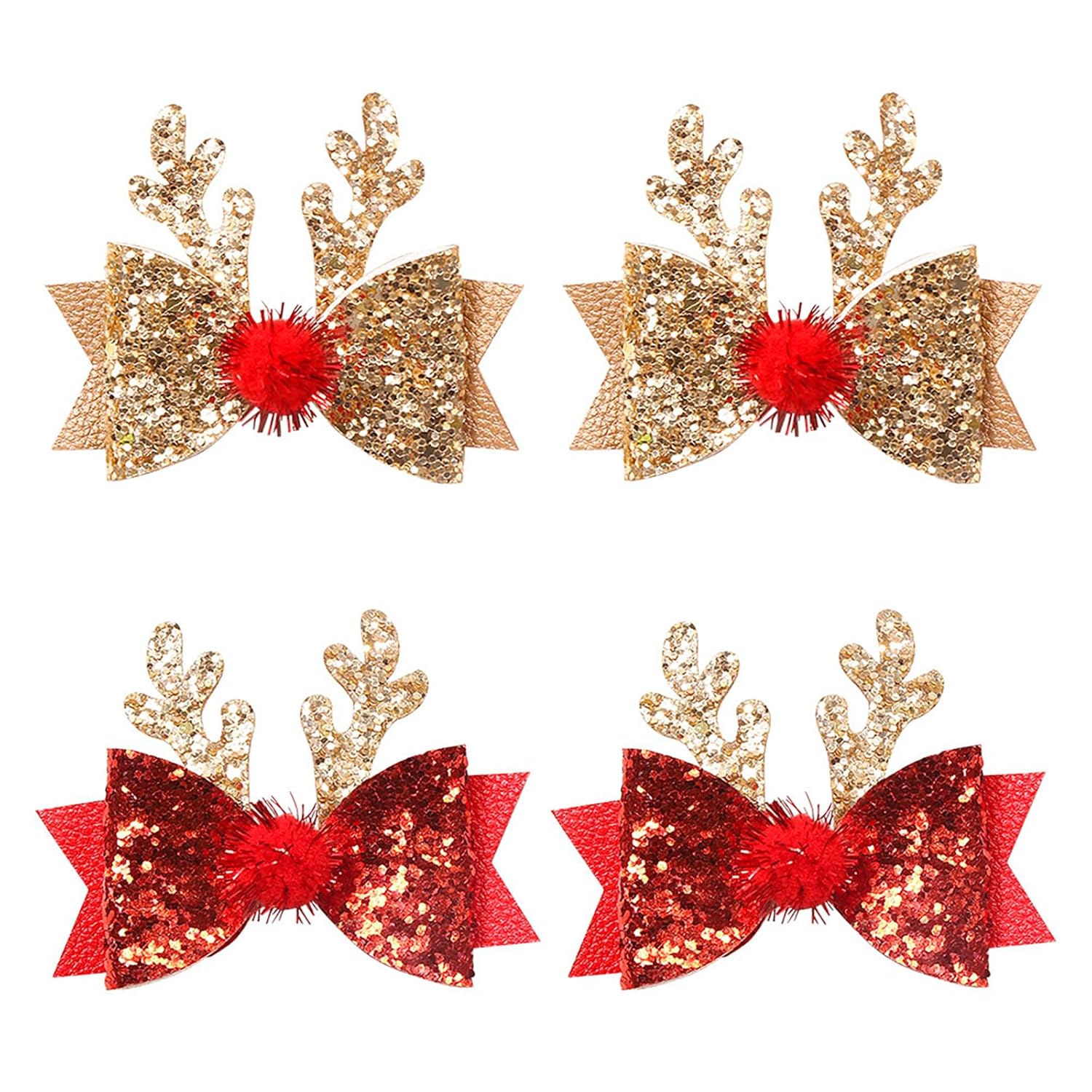 4 pinzas para el cabello de Navidad con purpurina y lazo, pinzas para el cabello con lazo de Navidad para niñas