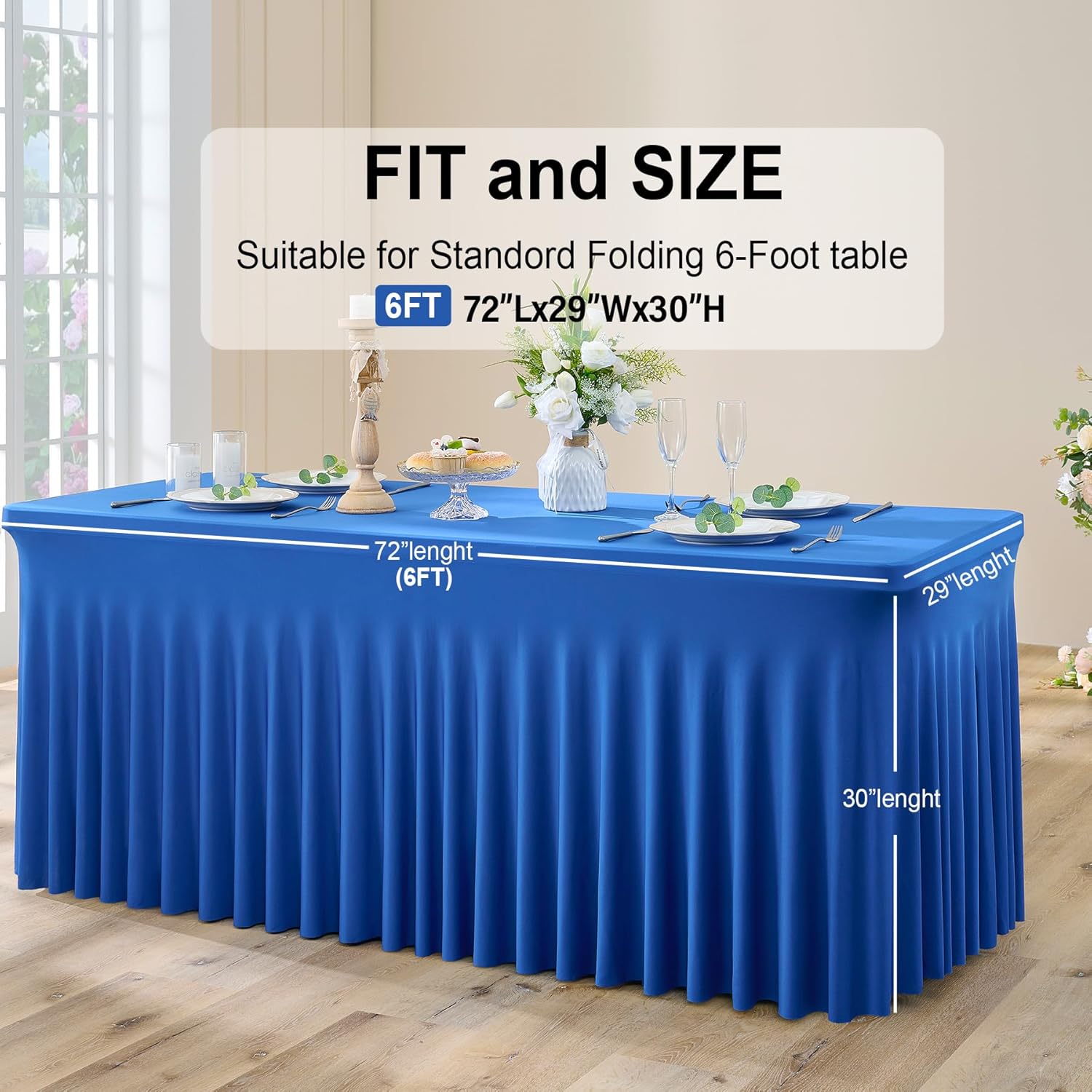 Mantel de elastano de 6 pies para mesas plegables estándar, paquete de 3 manteles de color azul rey para fiestas, bodas, cócteles, banquetes,