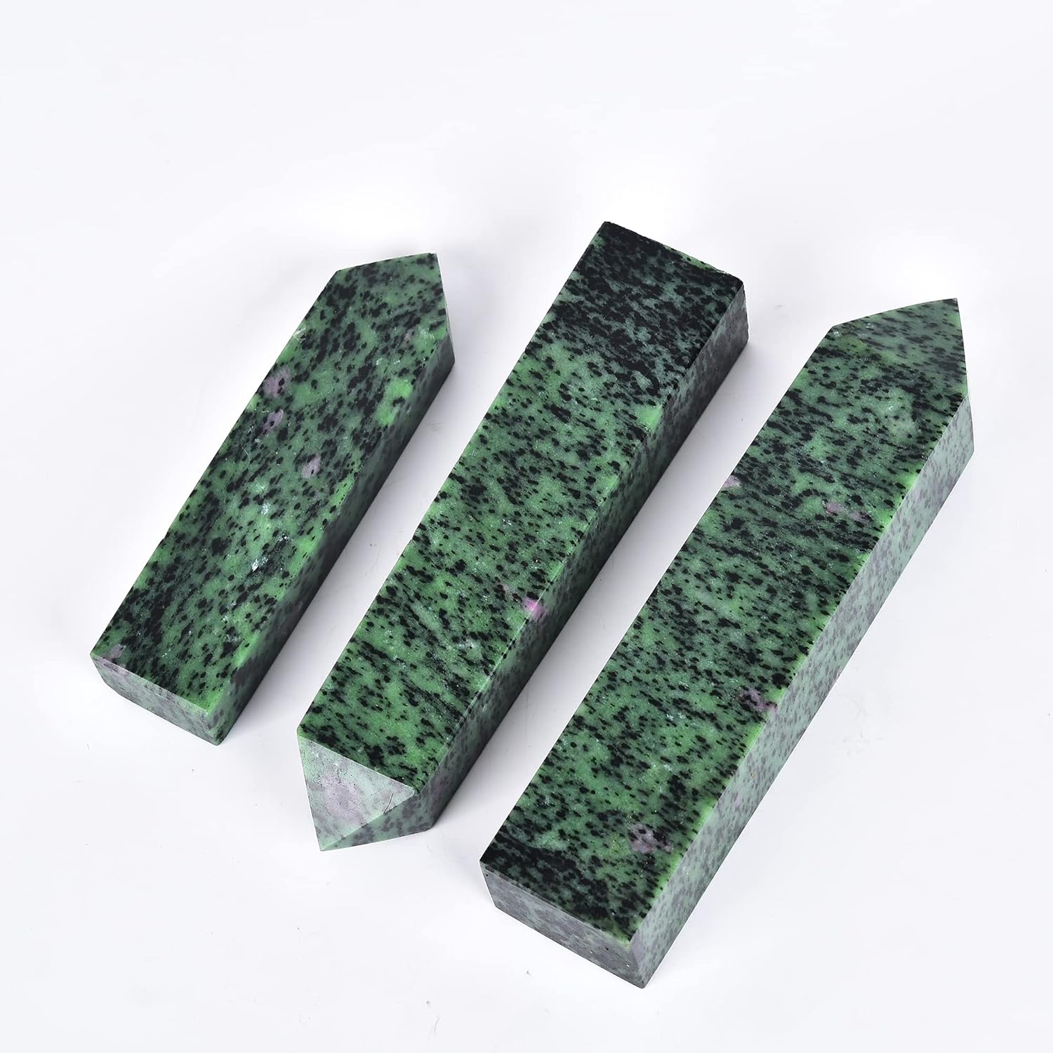 JIC Gem Varita de cristal curativo Rubí Zoisita Crystal Obelisco Torre Varita Rojo Verde Tesoro Minerales Decoración 1-1.3 lbs