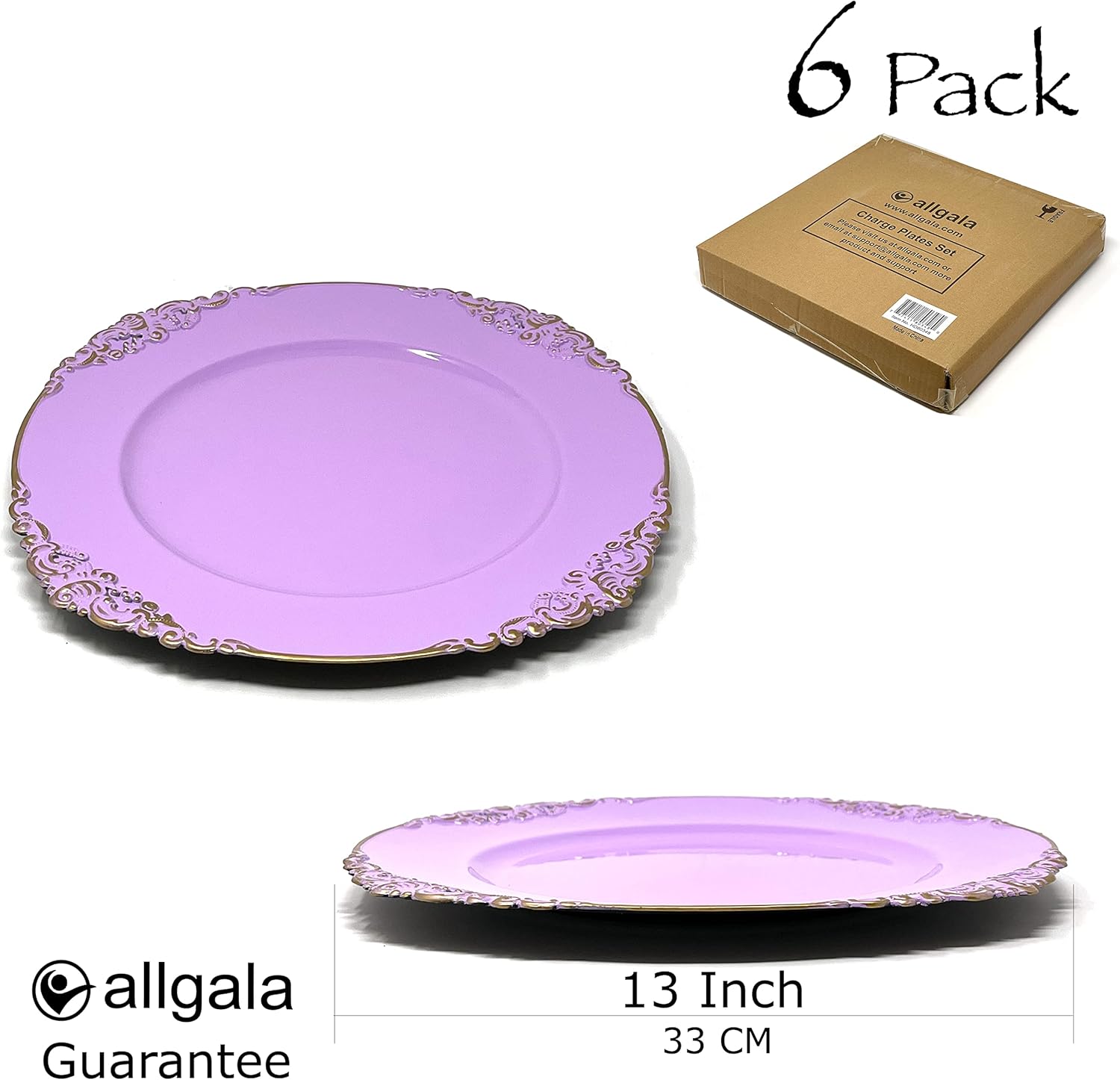 allgala Paquete de 6 placas de carga redondas de alta calidad de 13 pulgadas, lavanda floral, HD80385