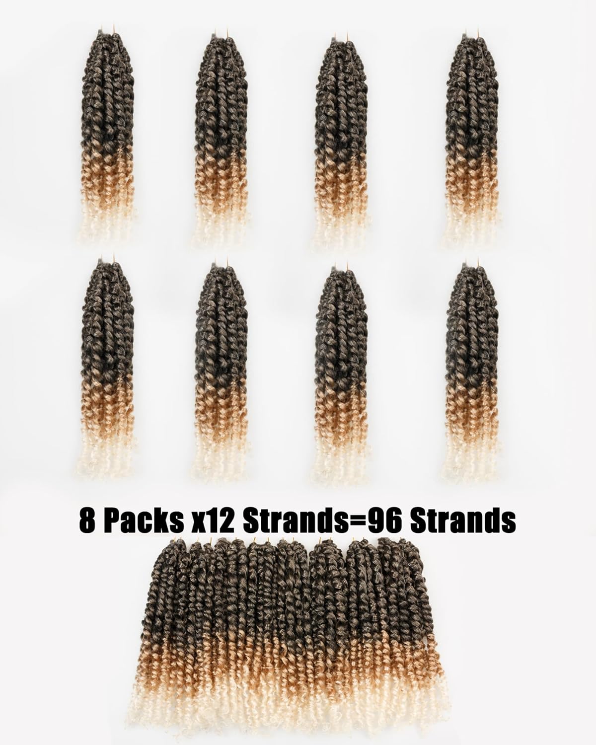 Paquete de 8 paquetes de cabello corto de ganchillo de 10 pulgadas para mujeres negras y niños, 3 tonos de color degradado gris a rubio a