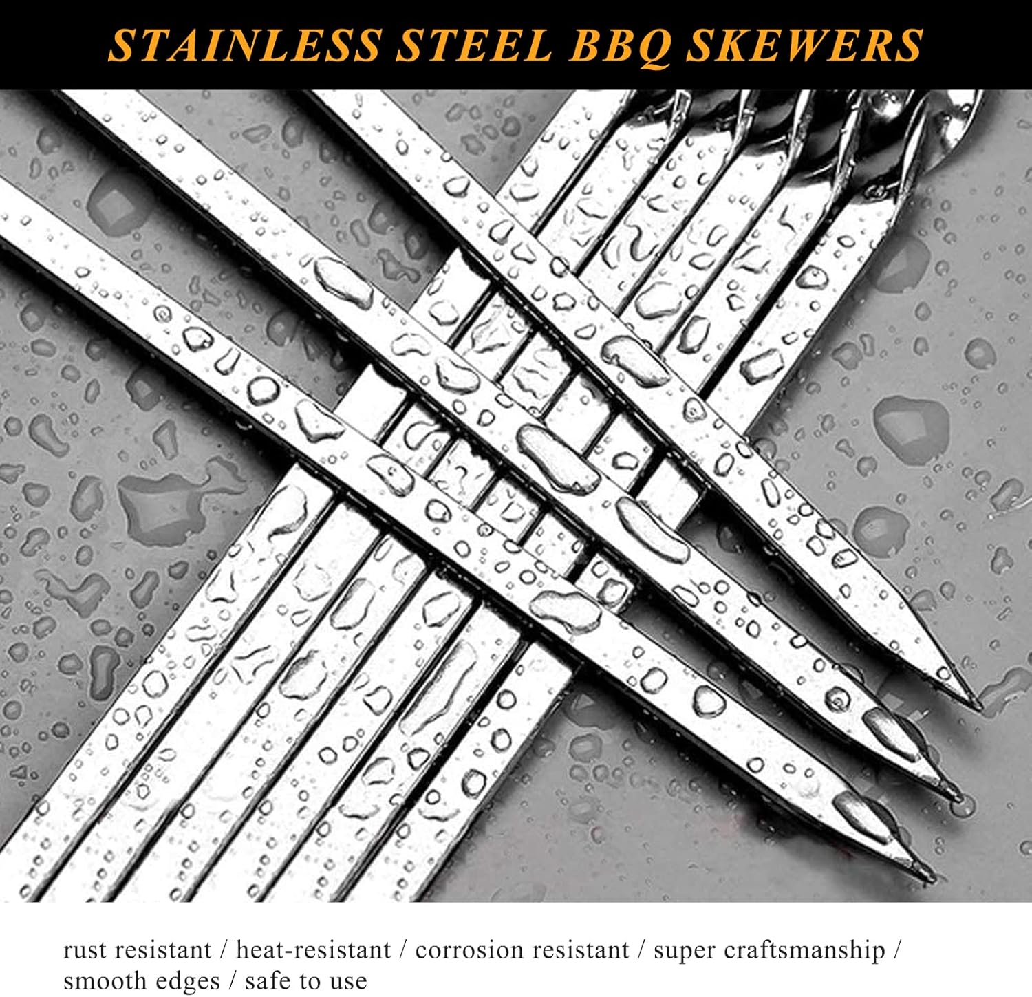 50 brochetas de metal plano para barbacoa de 14.8 pulgadas de largo de acero inoxidable, palitos de kebob anchos reutilizables para cocinar al aire